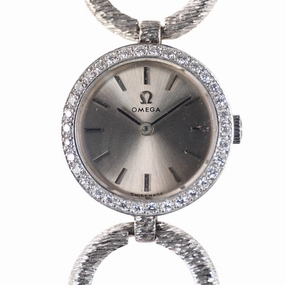 Omega 18k white gold cocktail watch with diamond bezel, 1964