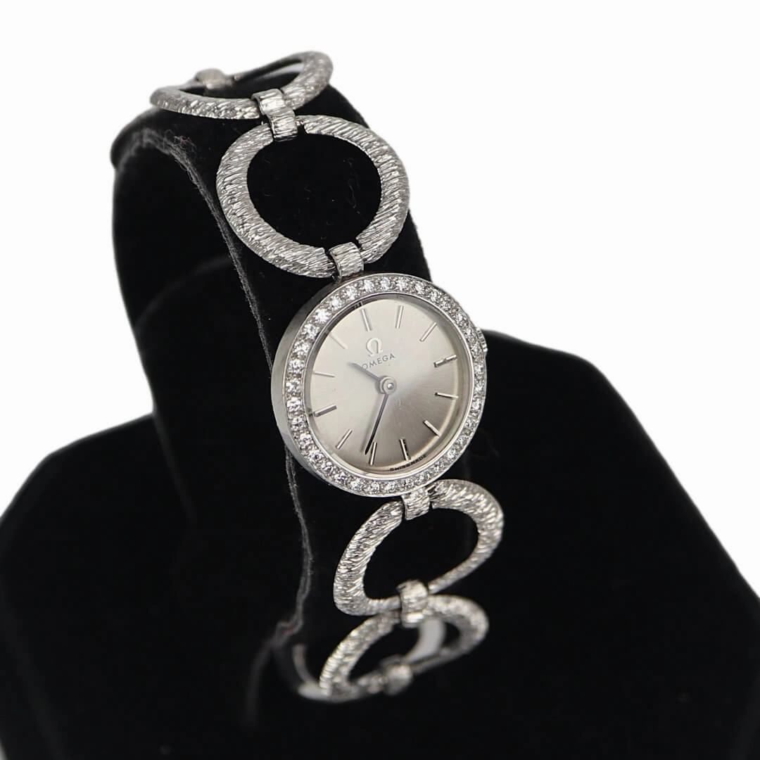 Omega 18k white gold cocktail watch with diamond bezel, 1964