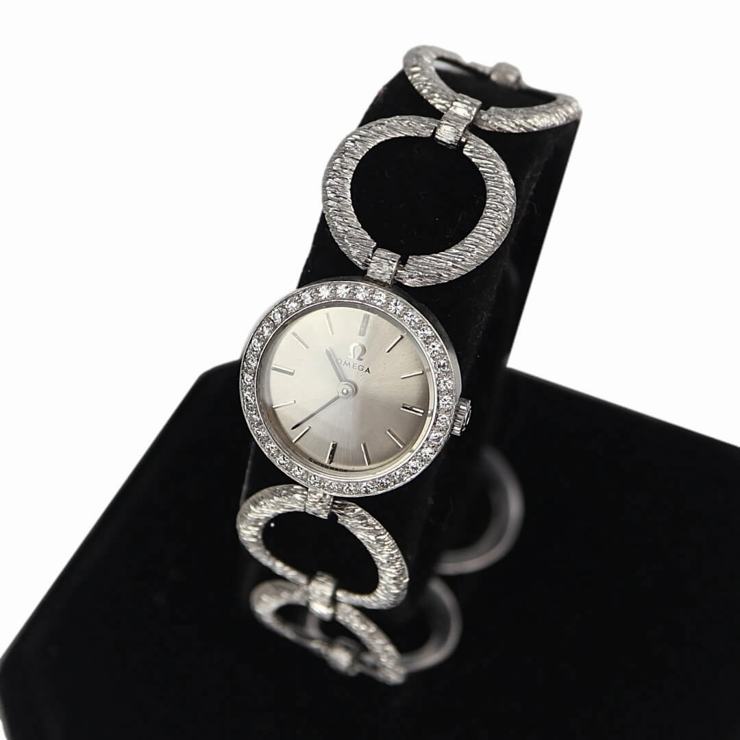 Omega 18k white gold cocktail watch with diamond bezel, 1964