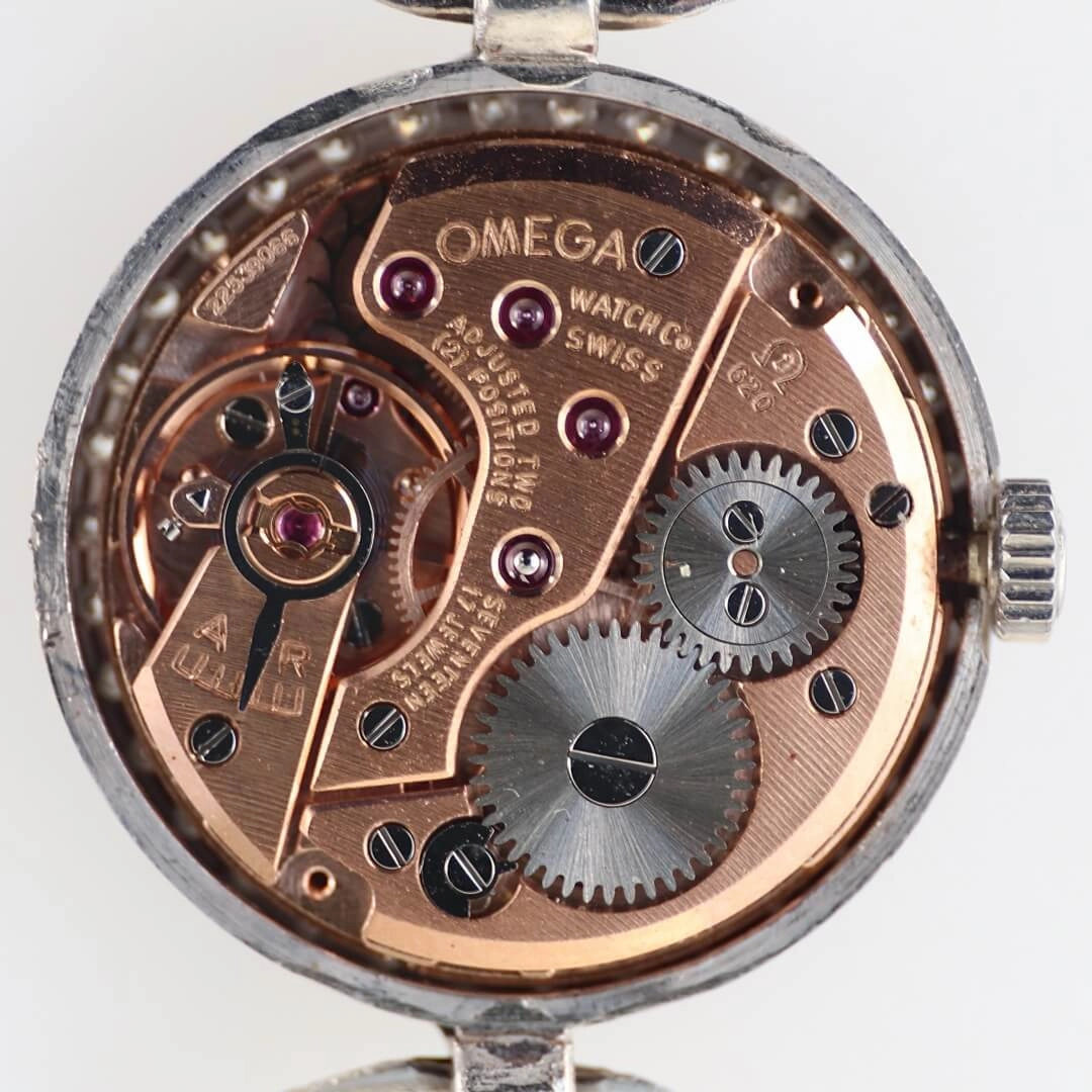 Omega 18k white gold cocktail watch with diamond bezel, 1964