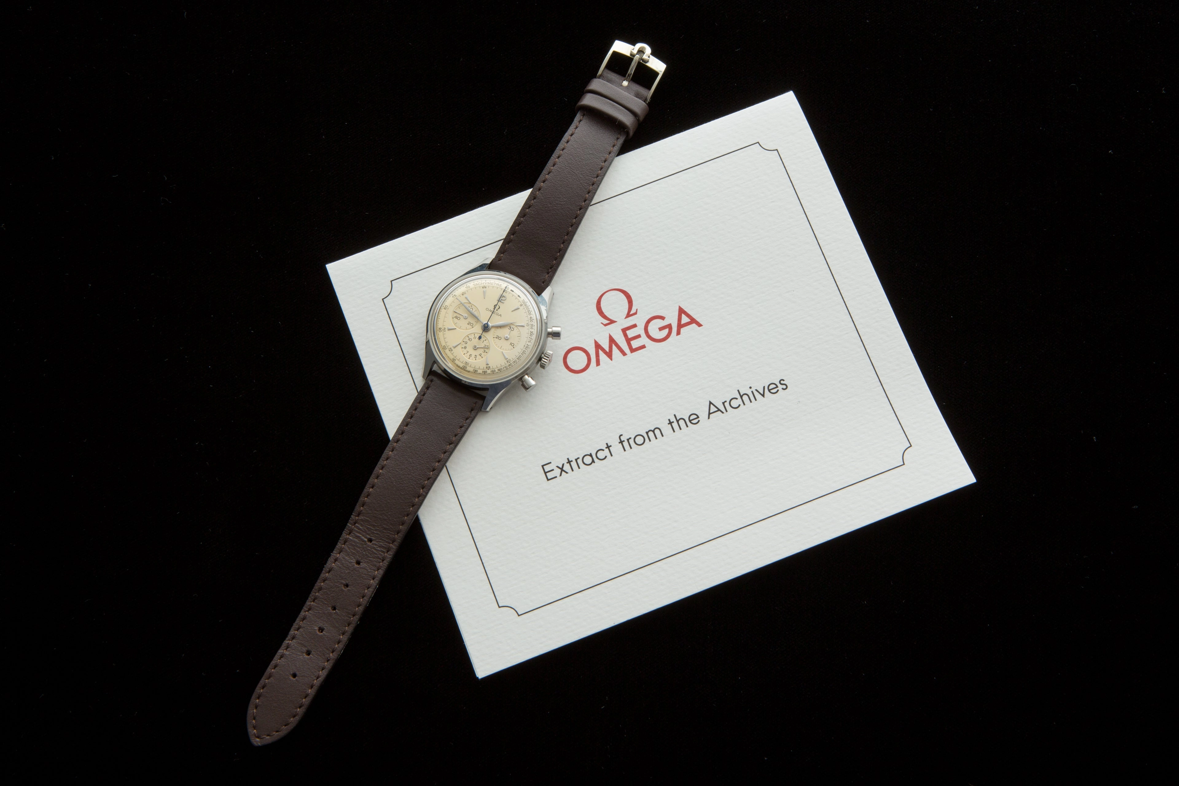 Omega chronograph Ref 2451 with extract from the archives