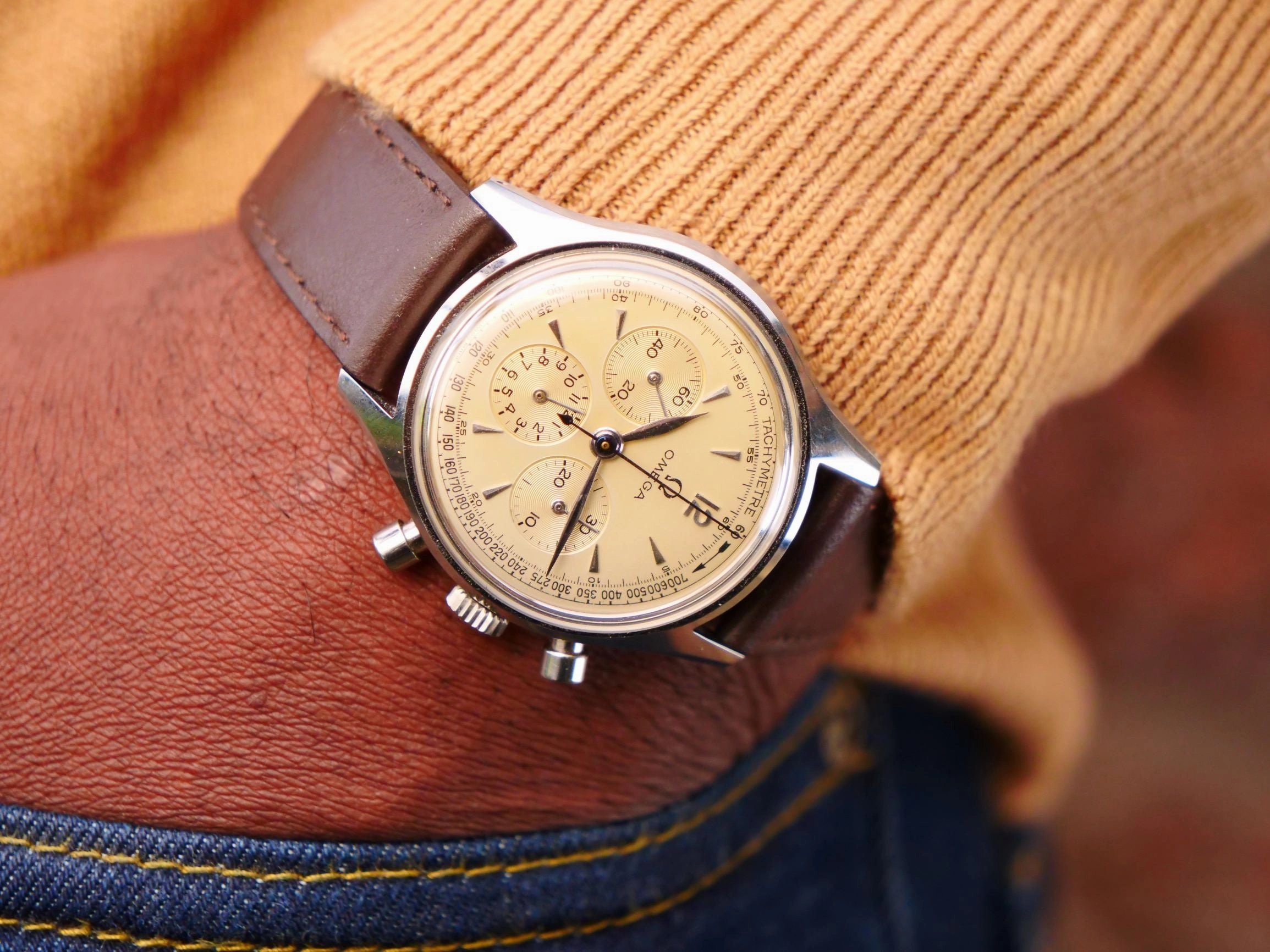 Omega chronograph Ref 2451 with extract from the archives