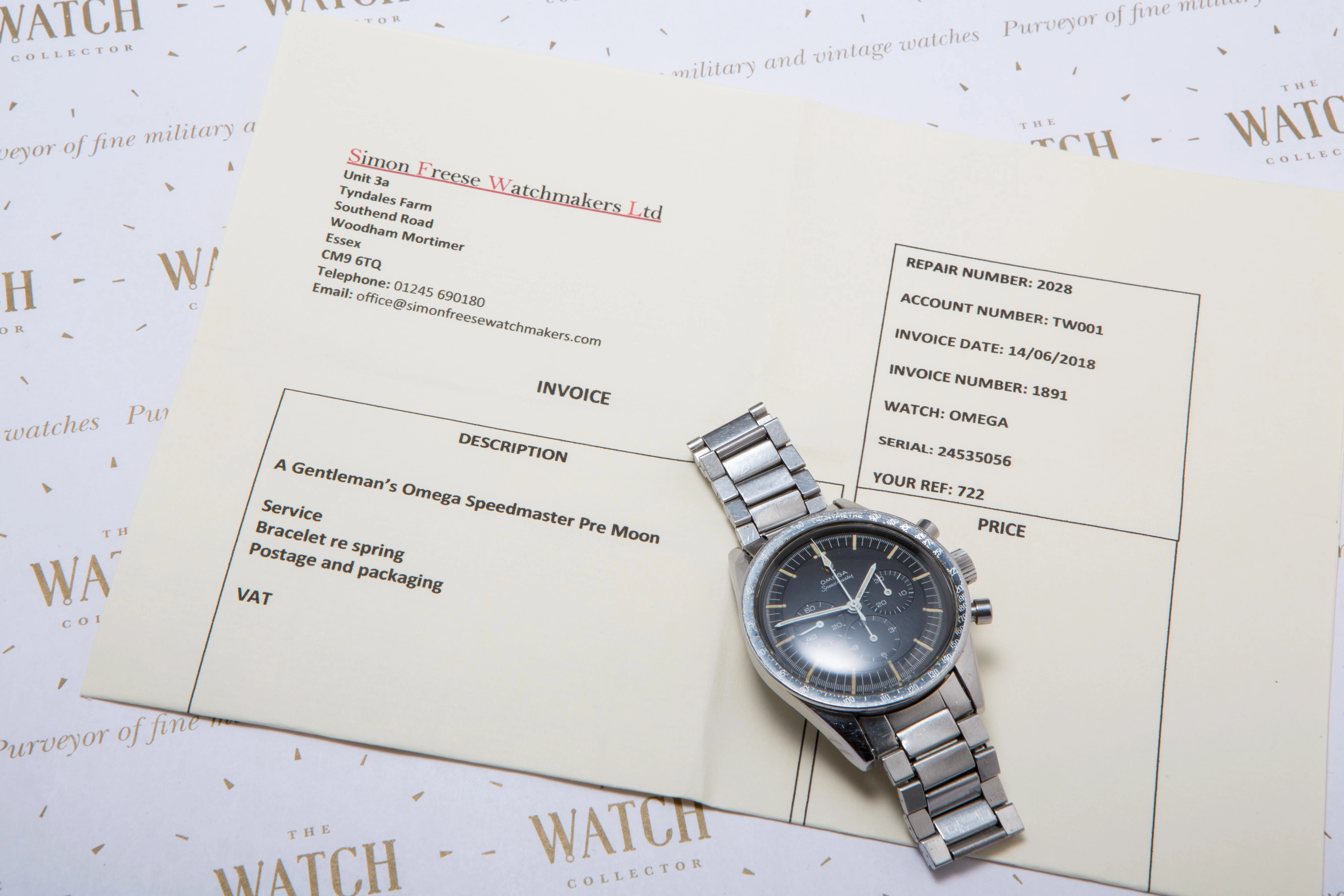 Omega Speedmaster 103 005.65 papers dated  1968 SOLD