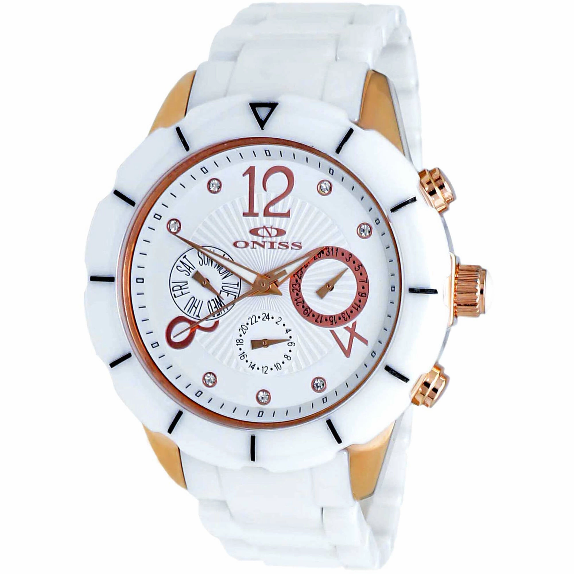 Oniss Men's Watch - ARUBA Quartz Rose Gold Case White Dial Ceramic Bracelet | ON7200