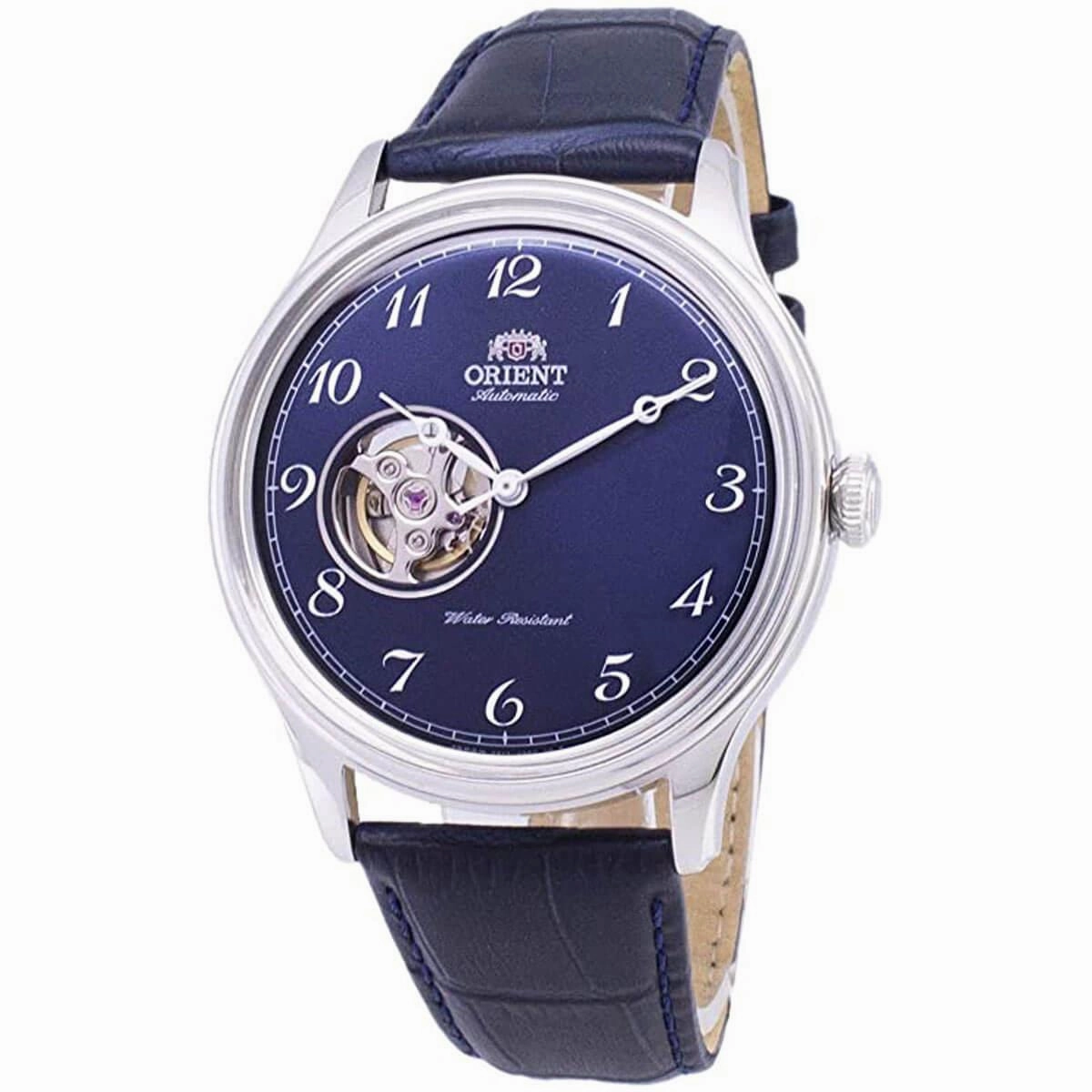Orient Men's Quartz Watch - Bambino Blue Open Heart Dial Leather Strap | RA-AG0015L00C