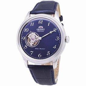 Orient Men's Quartz Watch - Bambino Blue Open Heart Dial Leather Strap | RA-AG0015L00C