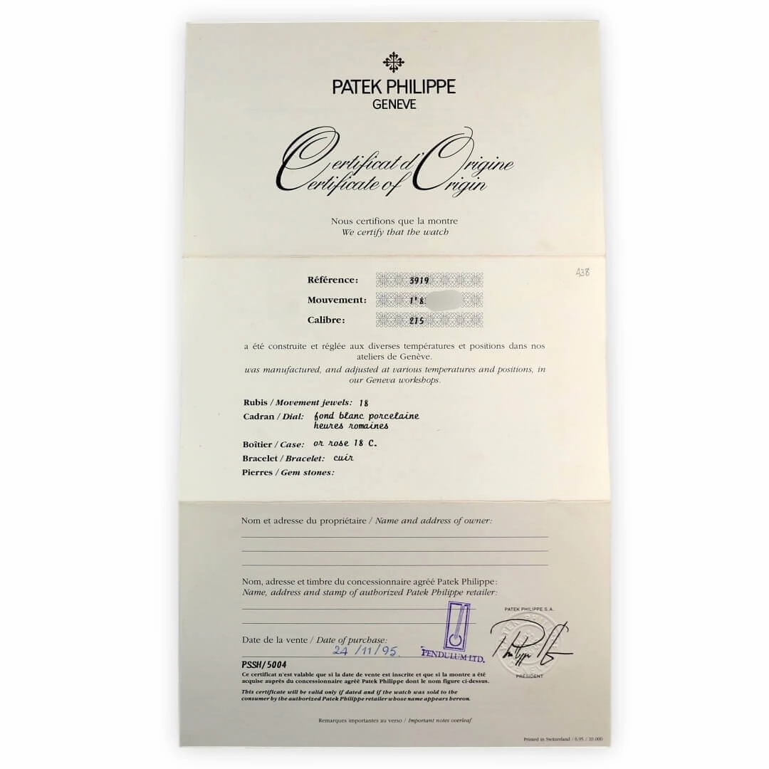 Patek Philippe Calatrava 3919, 1995, Full Set