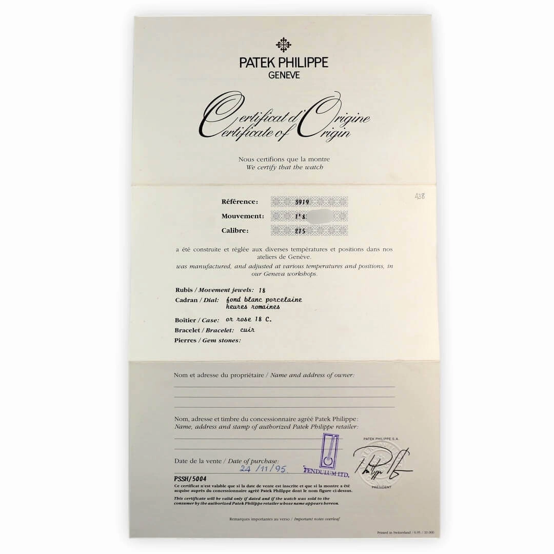 Patek Philippe Calatrava 3919, 1995, Full Set