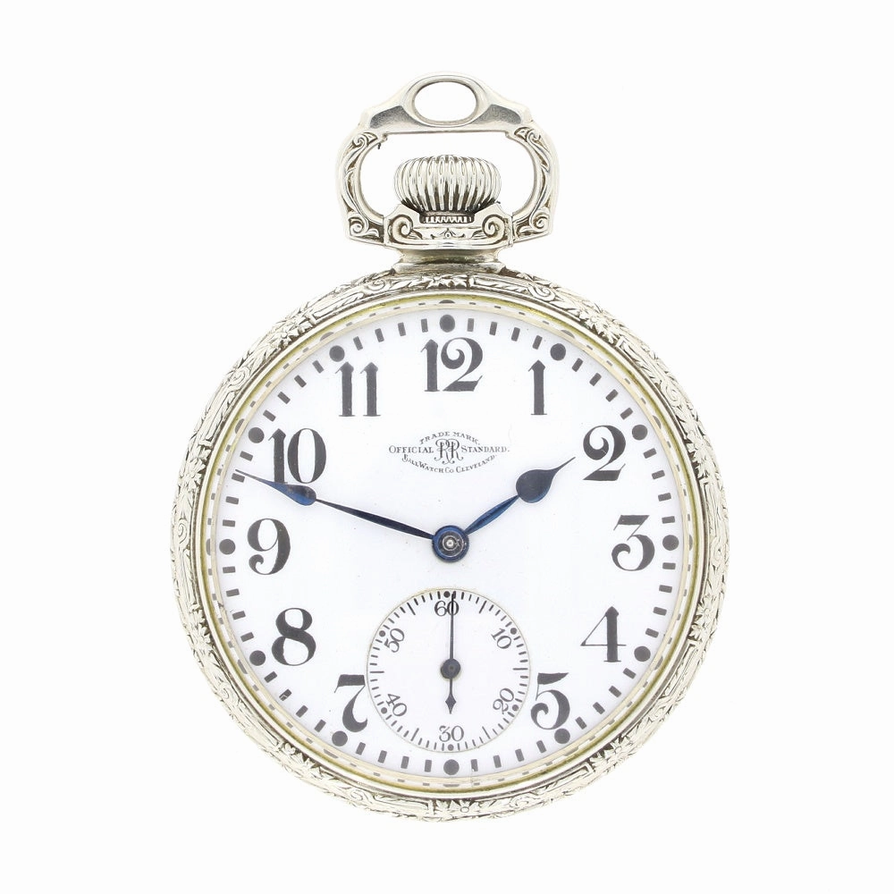 Pre Owned Ball Watch Co Cleveland Official RR Railroad 14ct White Gold Filled Pocket Watch RW0628
