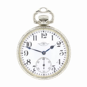 Pre Owned Ball Watch Co Cleveland Official RR Railroad 14ct White Gold Filled Pocket Watch RW0628
