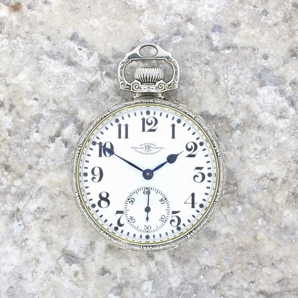 Pre Owned Ball Watch Co Cleveland Official RR Railroad 14ct White Gold Filled Pocket Watch RW0628
