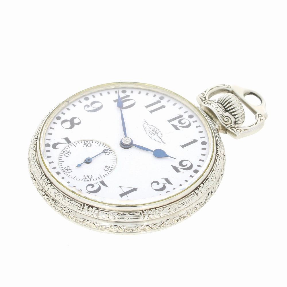 Pre Owned Ball Watch Co Cleveland Official RR Railroad 14ct White Gold Filled Pocket Watch RW0628