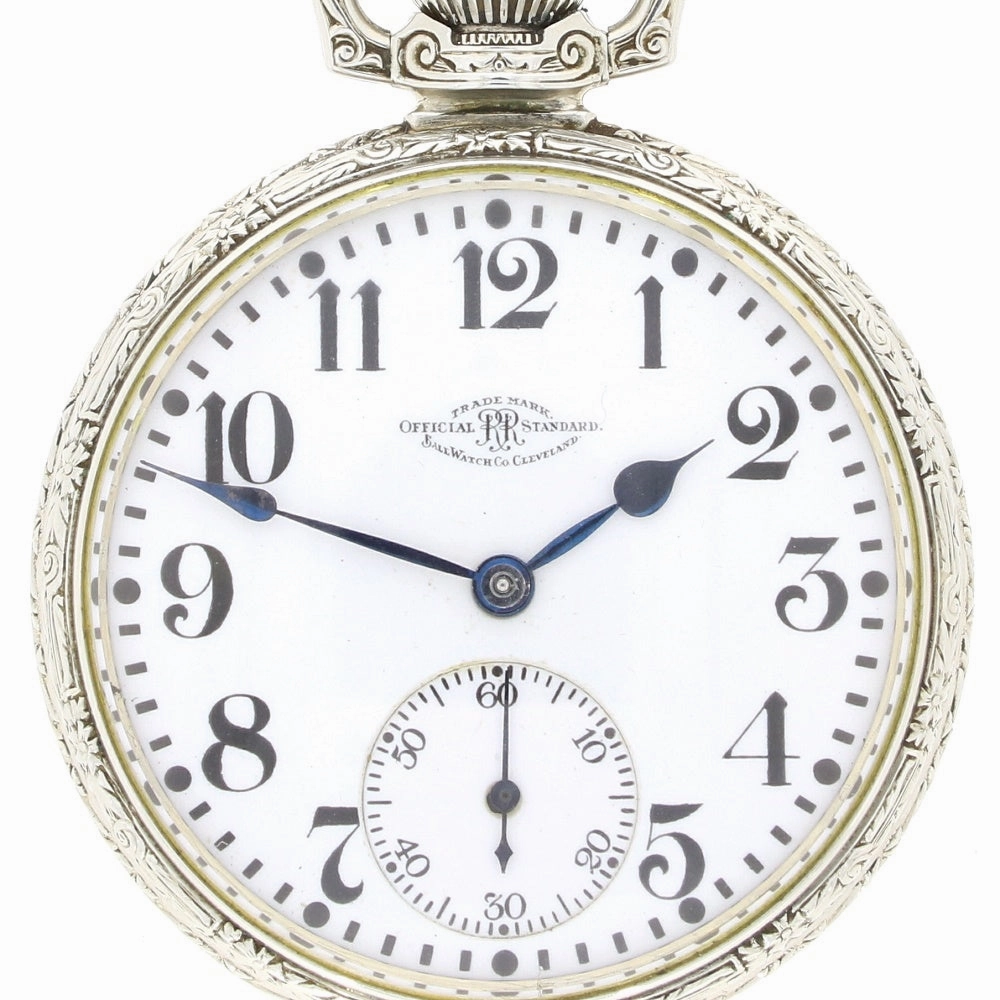 Pre Owned Ball Watch Co Cleveland Official RR Railroad 14ct White Gold Filled Pocket Watch RW0628