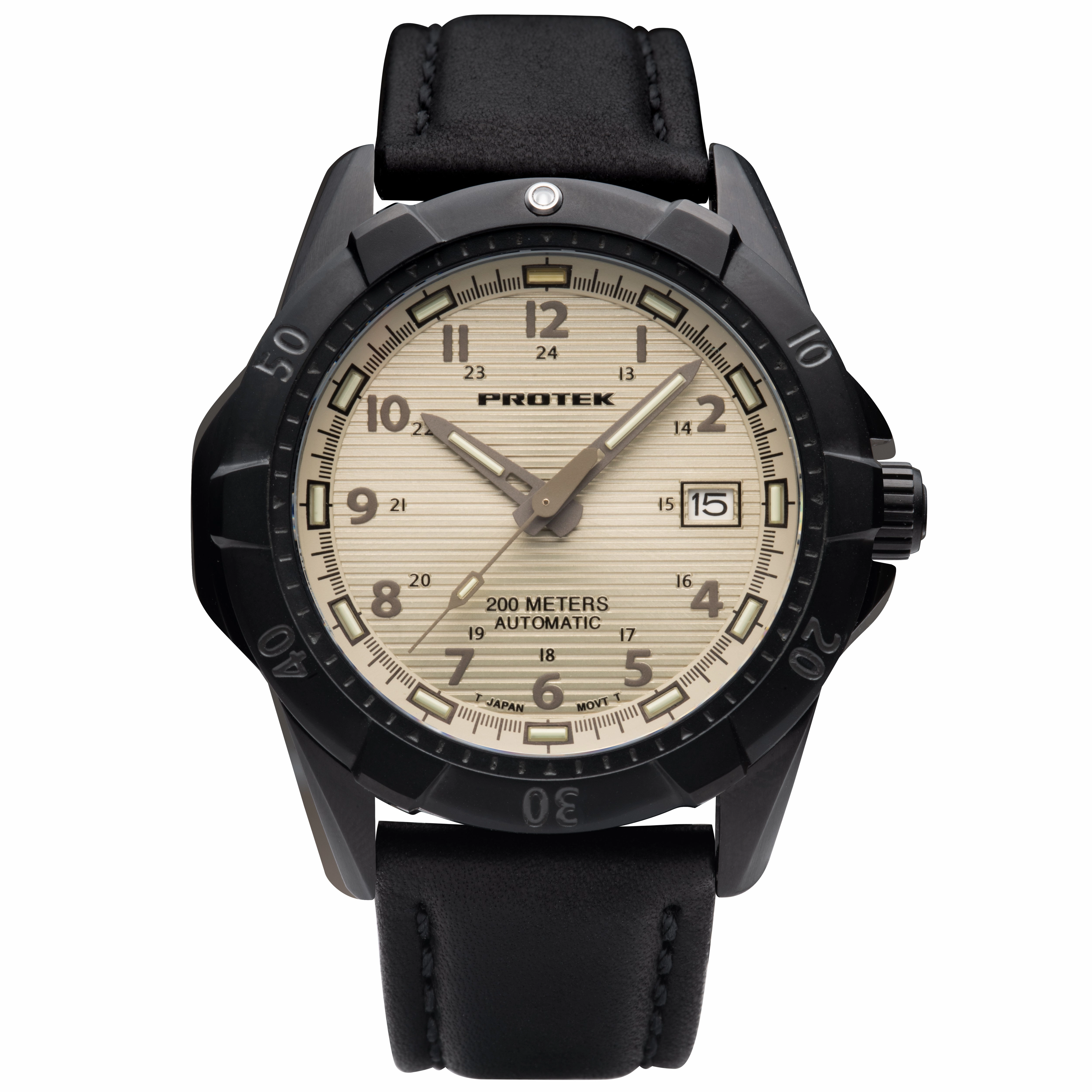 ProTek Men's Watch - Dive Rotating Bezel Automatic Cream Dial Leather Strap | 2217