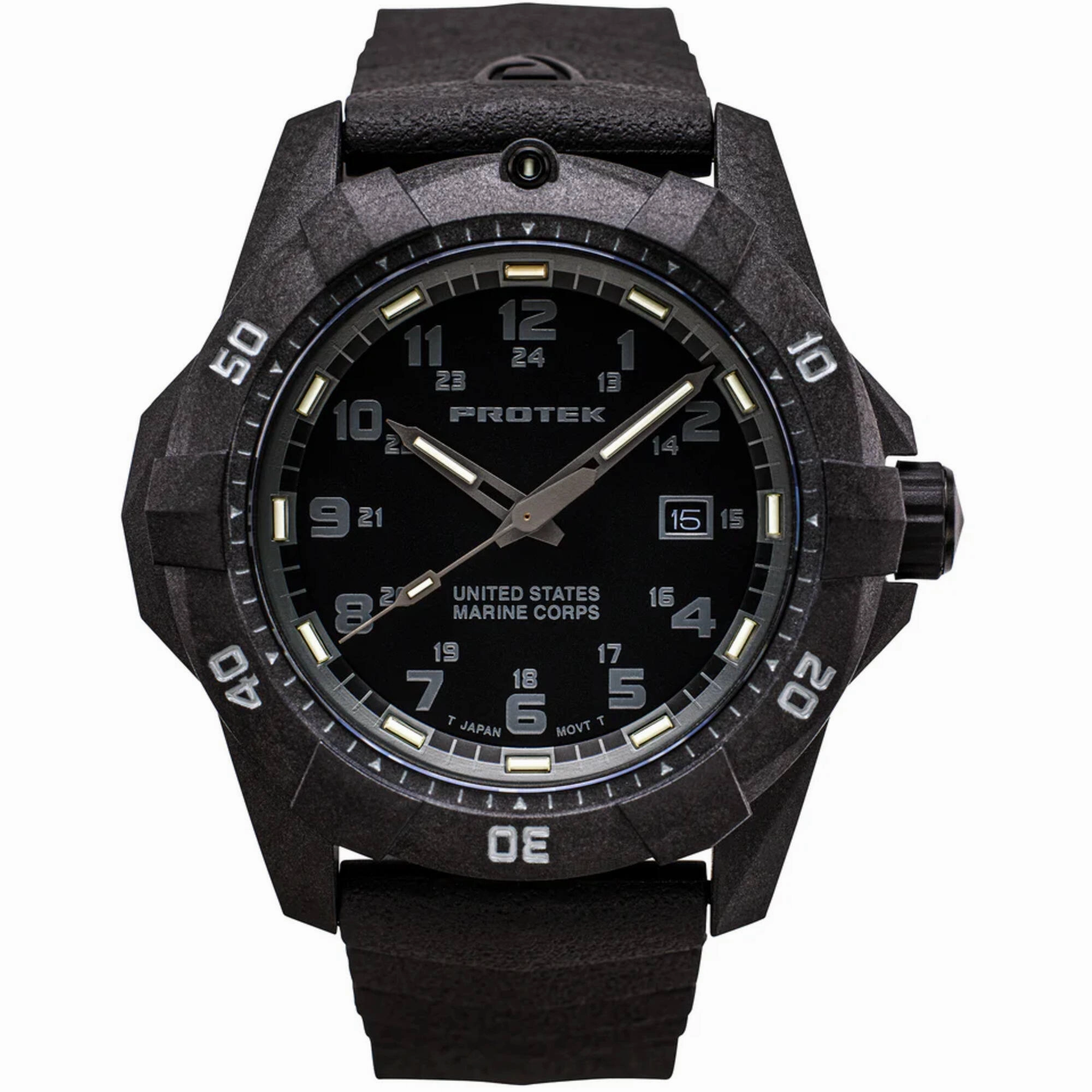 ProTek Men's Watch - USMC Series Quartz Black Dial Genuine Rubber Strap Dive | 1011