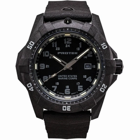ProTek Men's Watch - USMC Series Quartz Black Dial Genuine Rubber Strap Dive | 1011