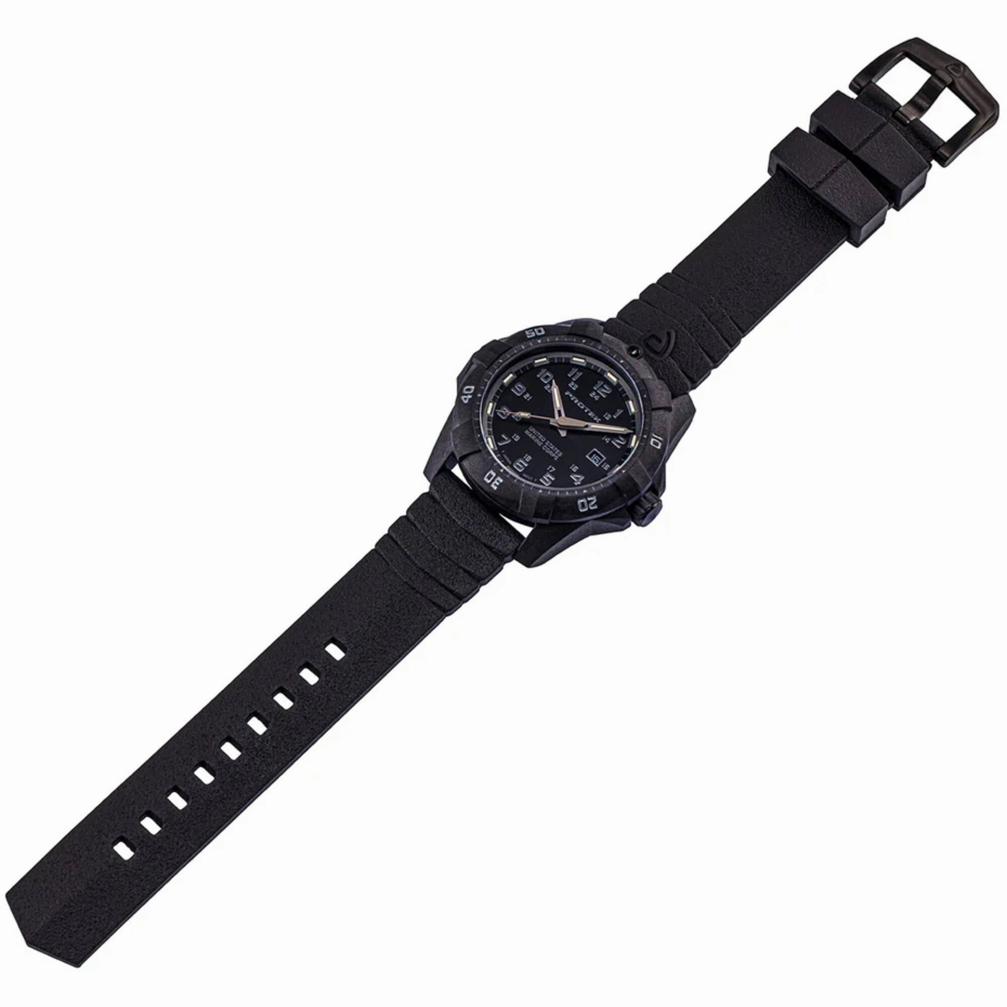 ProTek Men's Watch - USMC Series Quartz Black Dial Genuine Rubber Strap Dive | 1011