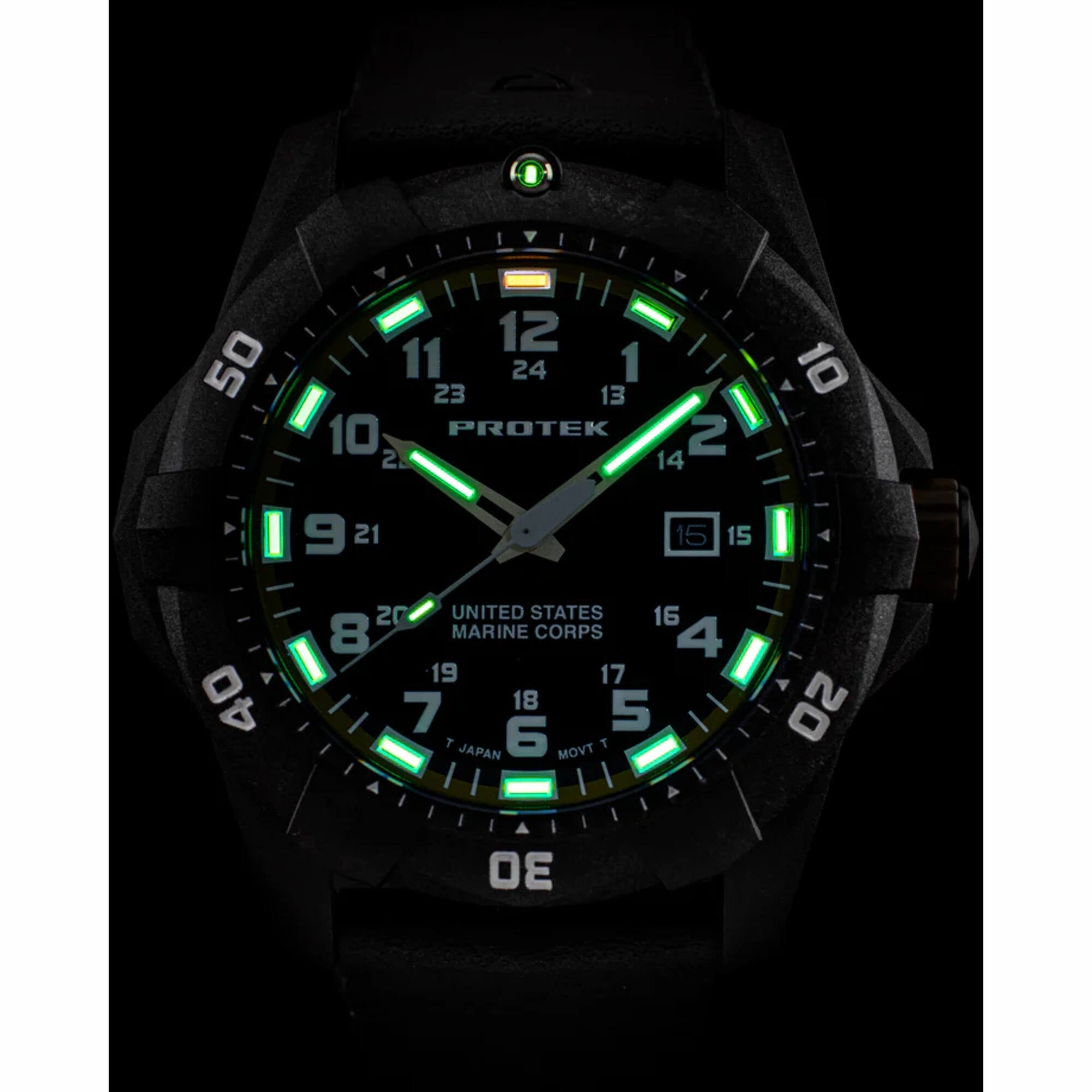 ProTek Men's Watch - USMC Series Quartz Black Dial Genuine Rubber Strap Dive | 1011