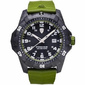 Protek Unisex Quartz Watch - Dive Series Rotating Bezel Green Rubber Strap | 1005G