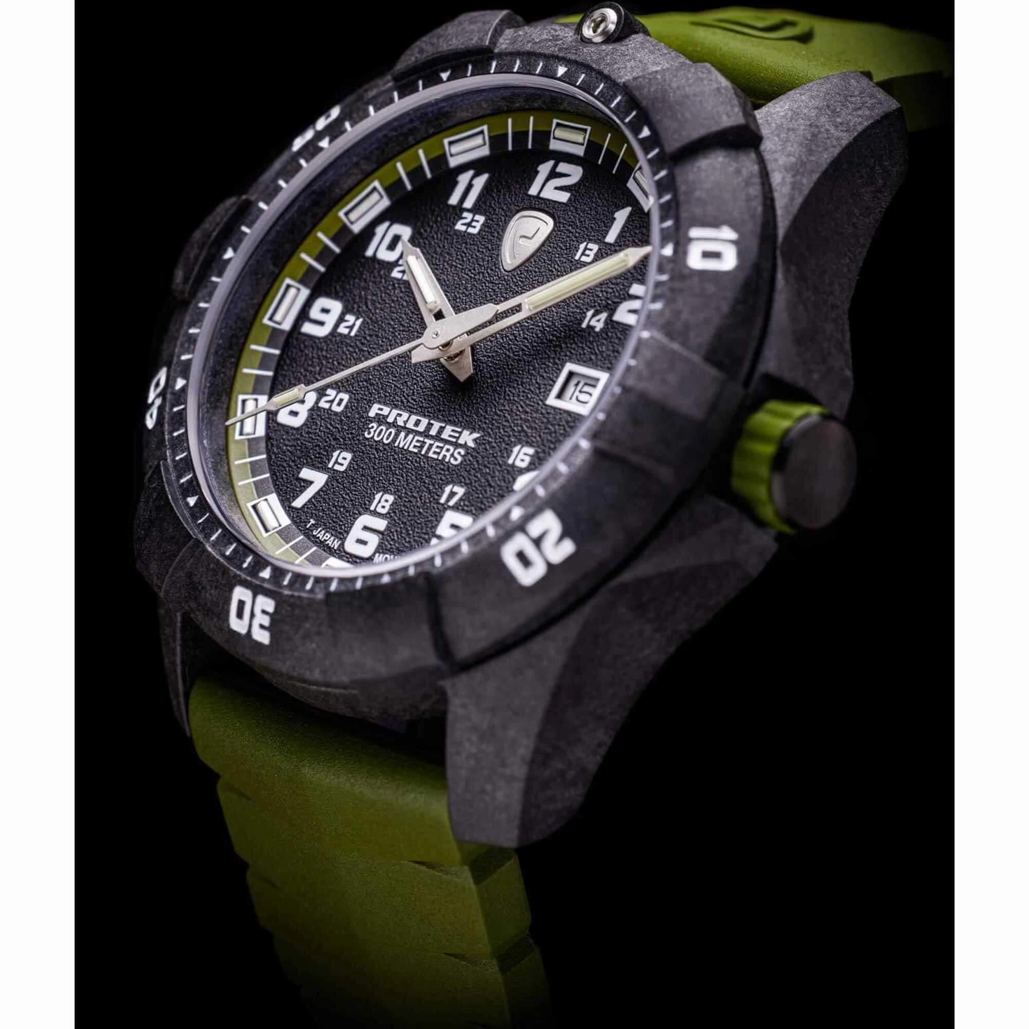 Protek Unisex Quartz Watch - Dive Series Rotating Bezel Green Rubber Strap | 1005G