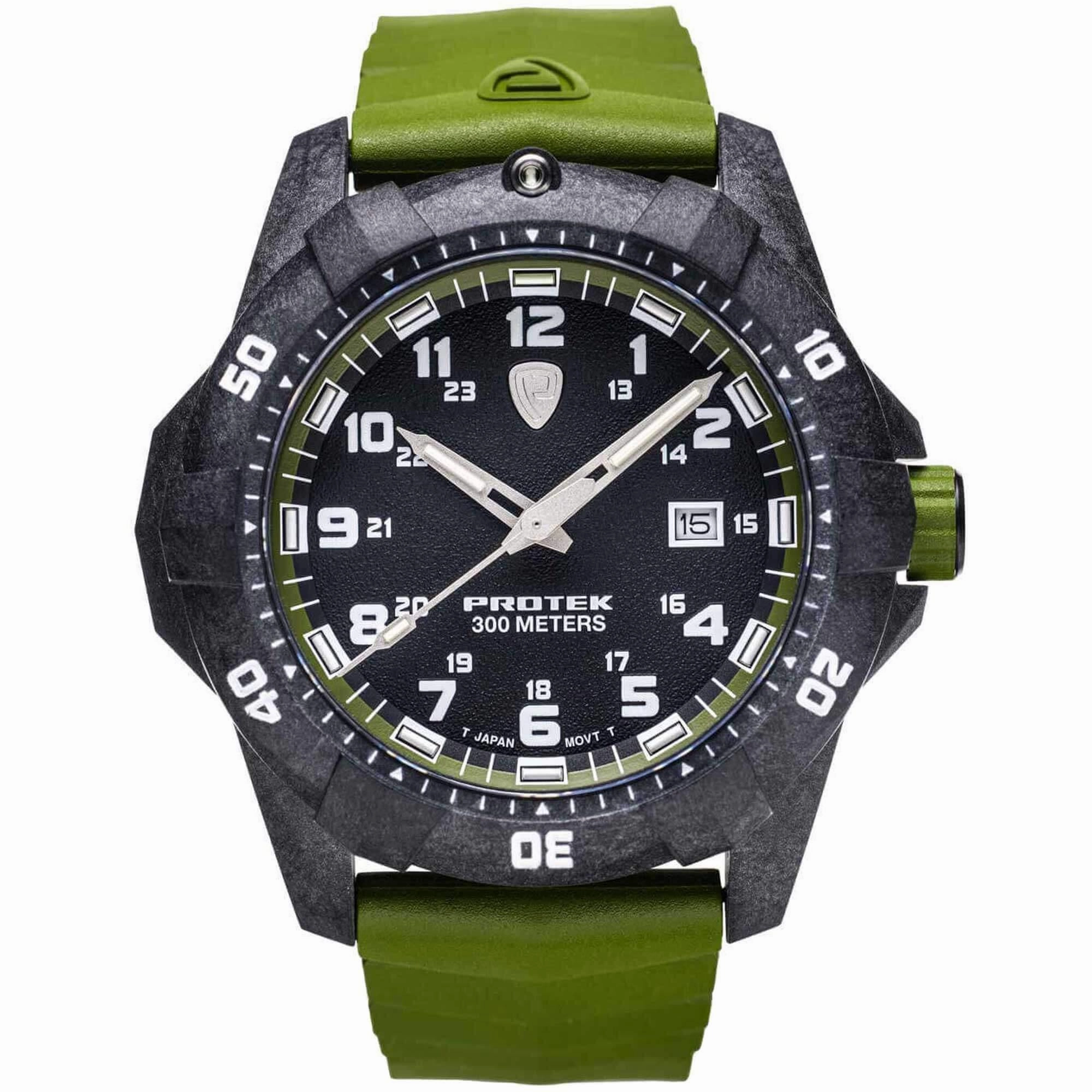 Protek Unisex Quartz Watch - Dive Series Rotating Bezel Green Rubber Strap | 1005G