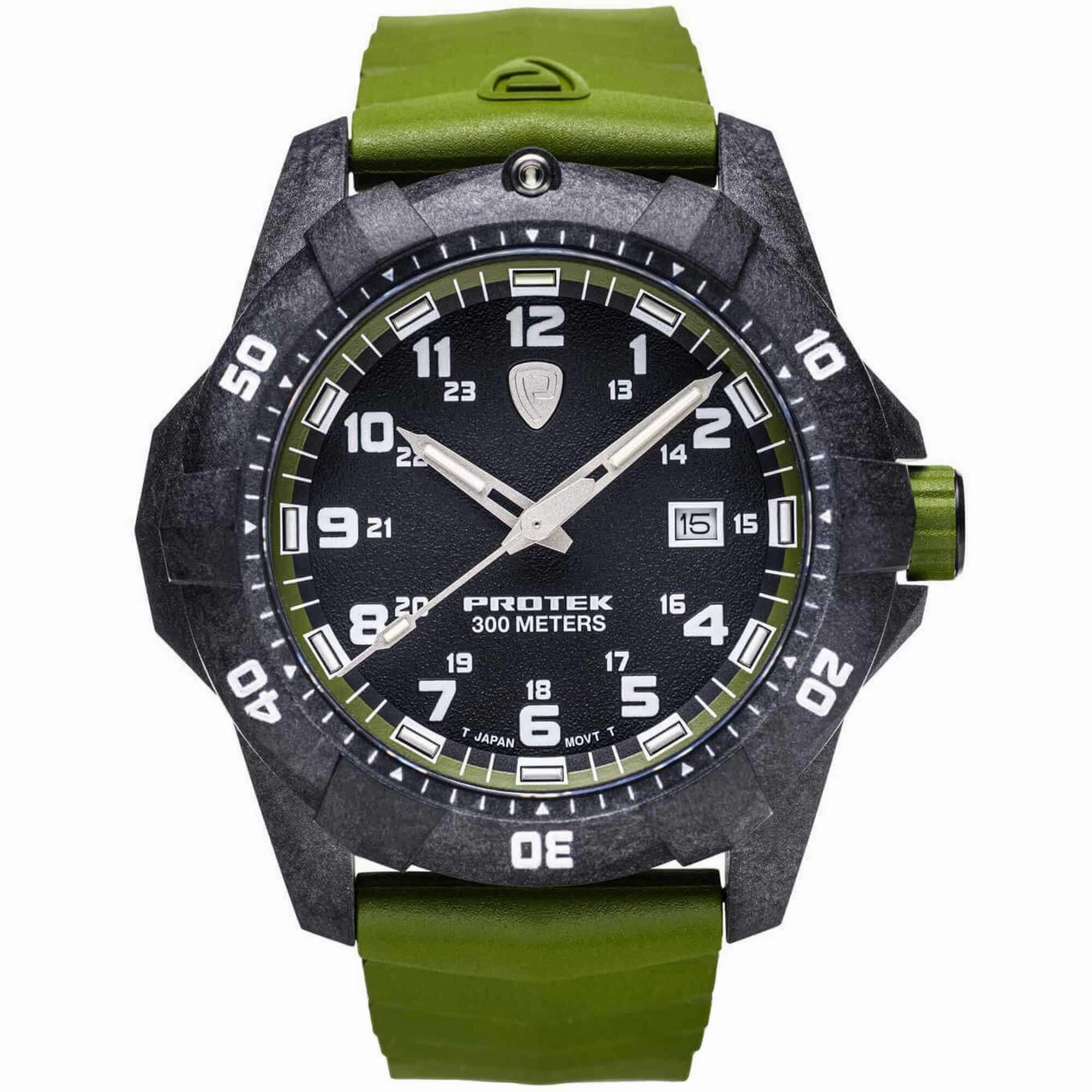 Protek Unisex Quartz Watch - Dive Series Rotating Bezel Green Rubber Strap | 1005G