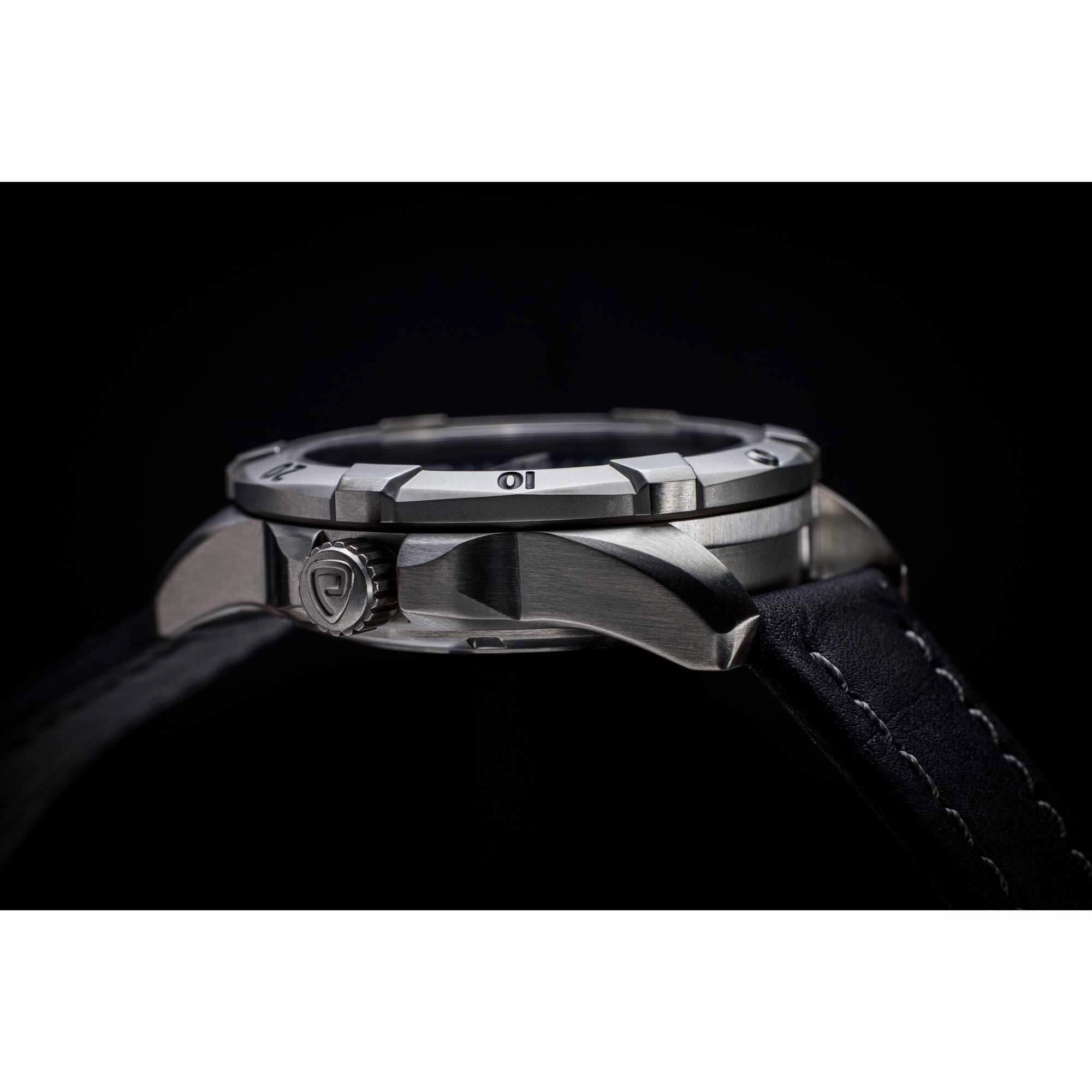Protek Unisex Quartz Watch - Dive Series Silver Tone Case Black Leather Strap | 2001