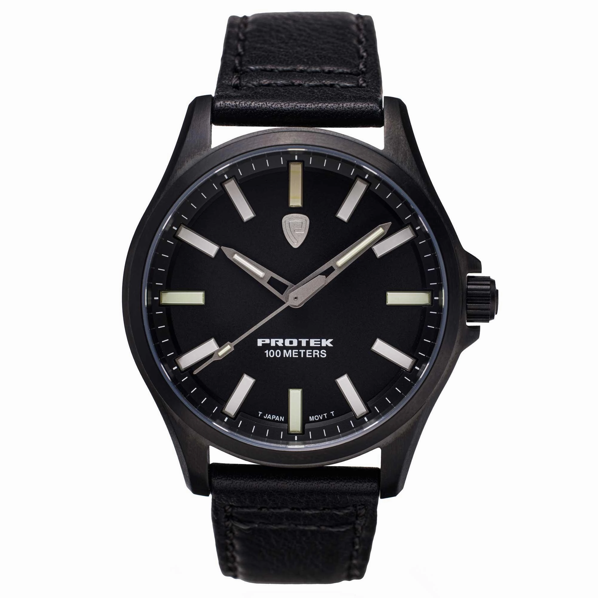 Protek Unisex Watch - Field Series Japanese Quartz Genuine Black Leather Strap | 3002