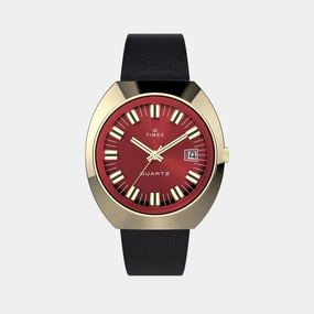 Q Timex 1972 Reissue Men Quartz Burgundy Dial Analog Leather Watch TW2V25400U9