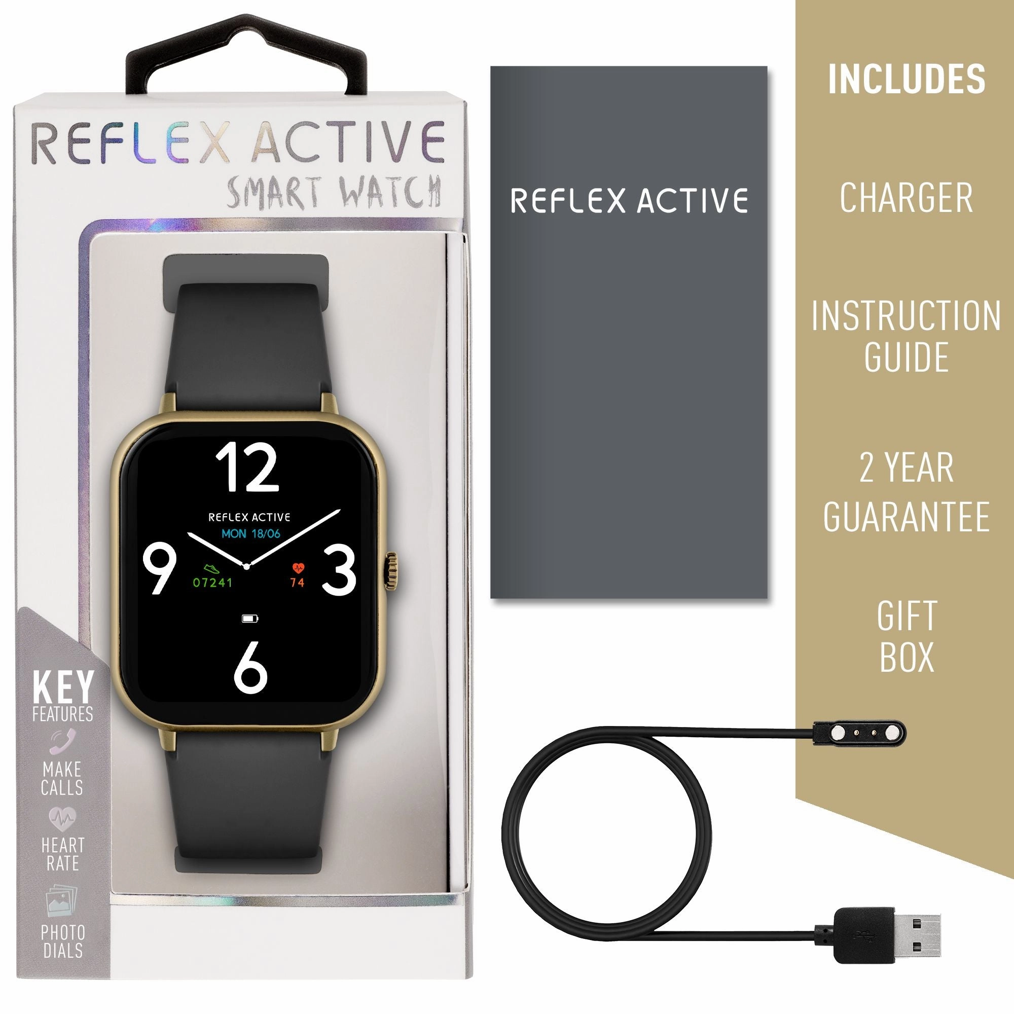 Reflex Active Series 23 Gold Case & Black Silicon Strap Watch RA23-2168