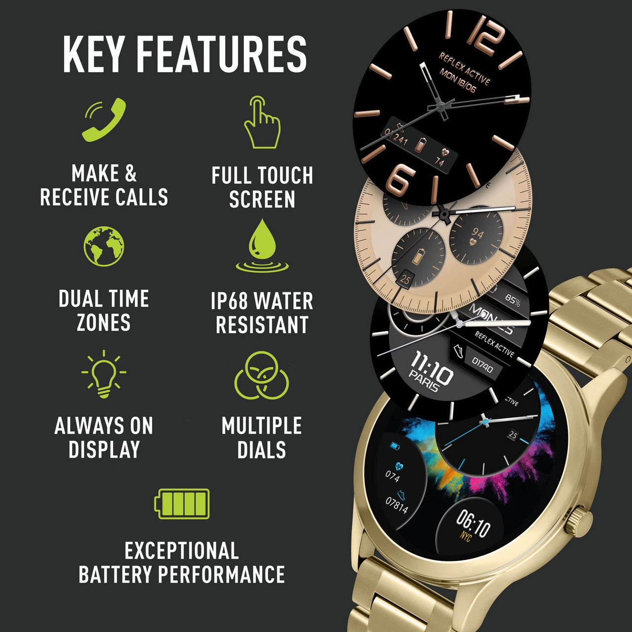 Reflex Active SERIES 31 AMOLED Gold Steel Bracelet Smart Watch RA31-4100