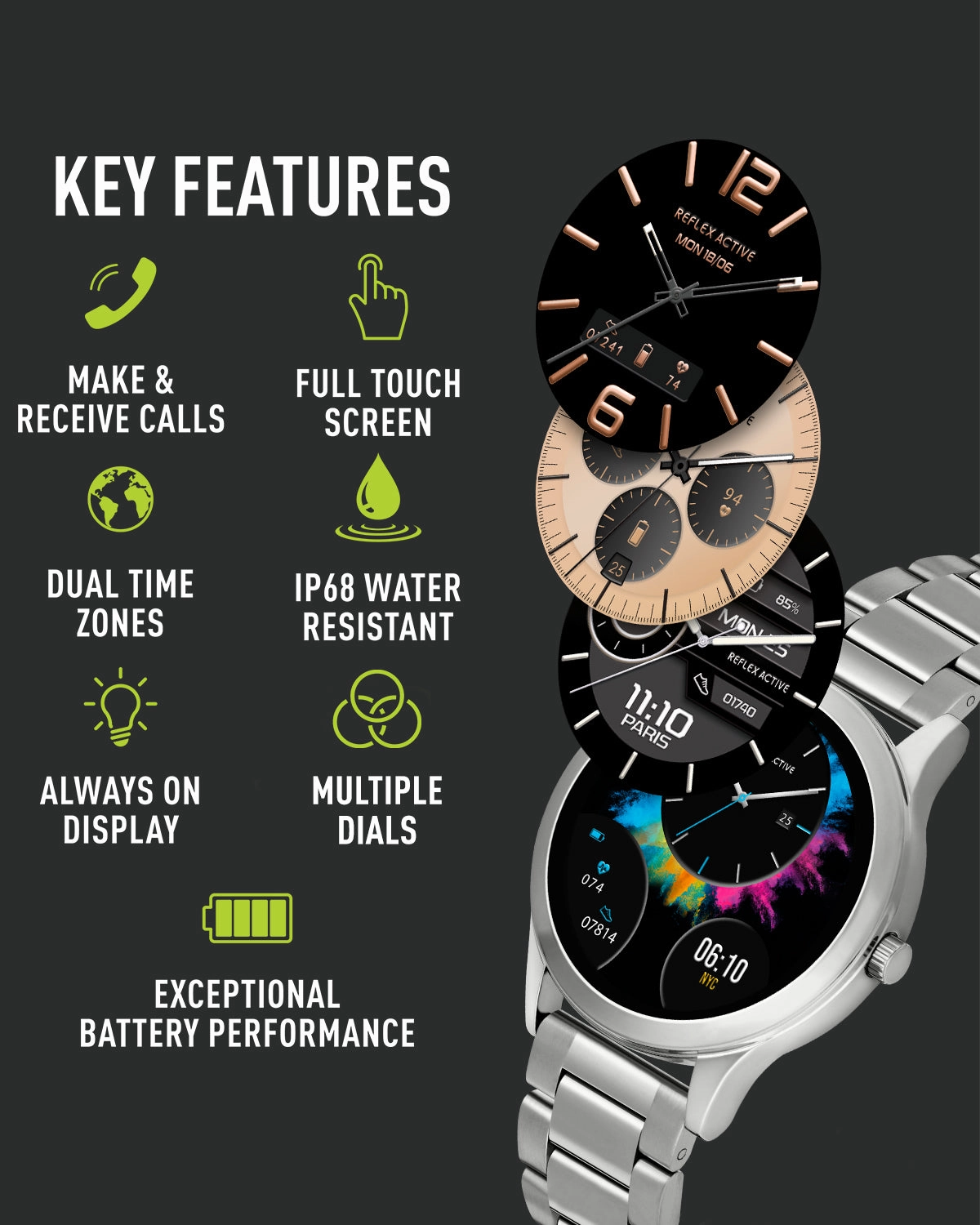 Reflex Active SERIES 31 AMOLED Silver Steel Bracelet Smart Watch RA31-4093