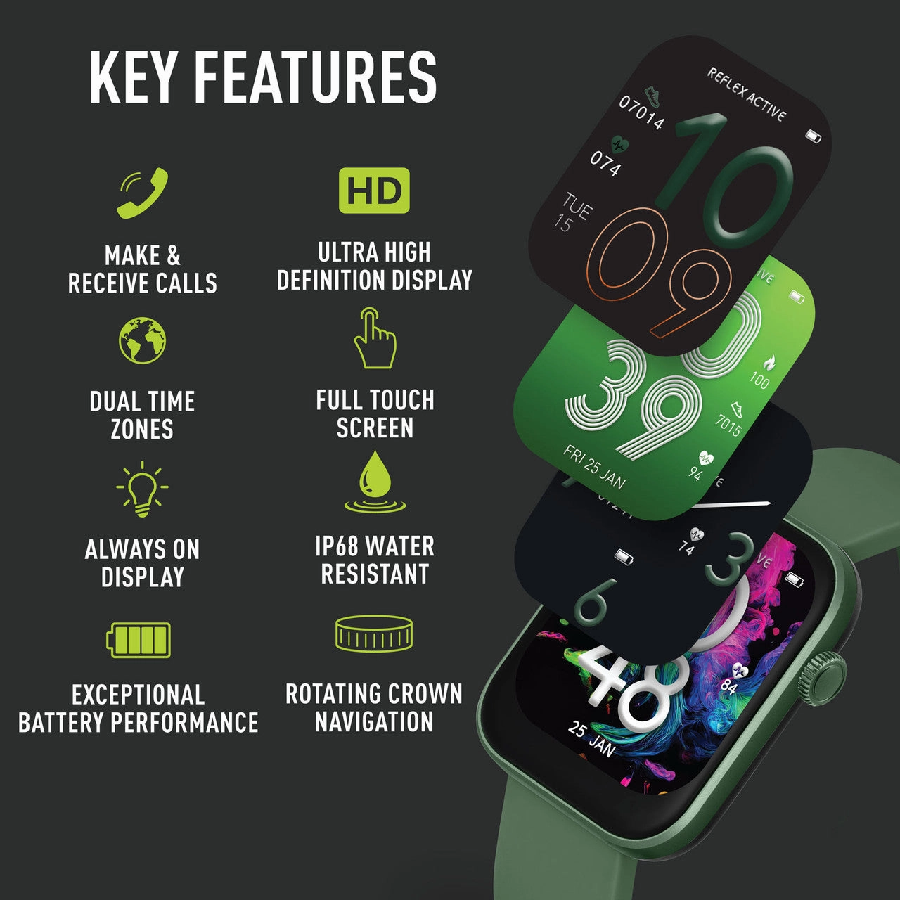 Reflex Active SERIES 40 AMOLED Forest Green Smart Watch RA40-2212