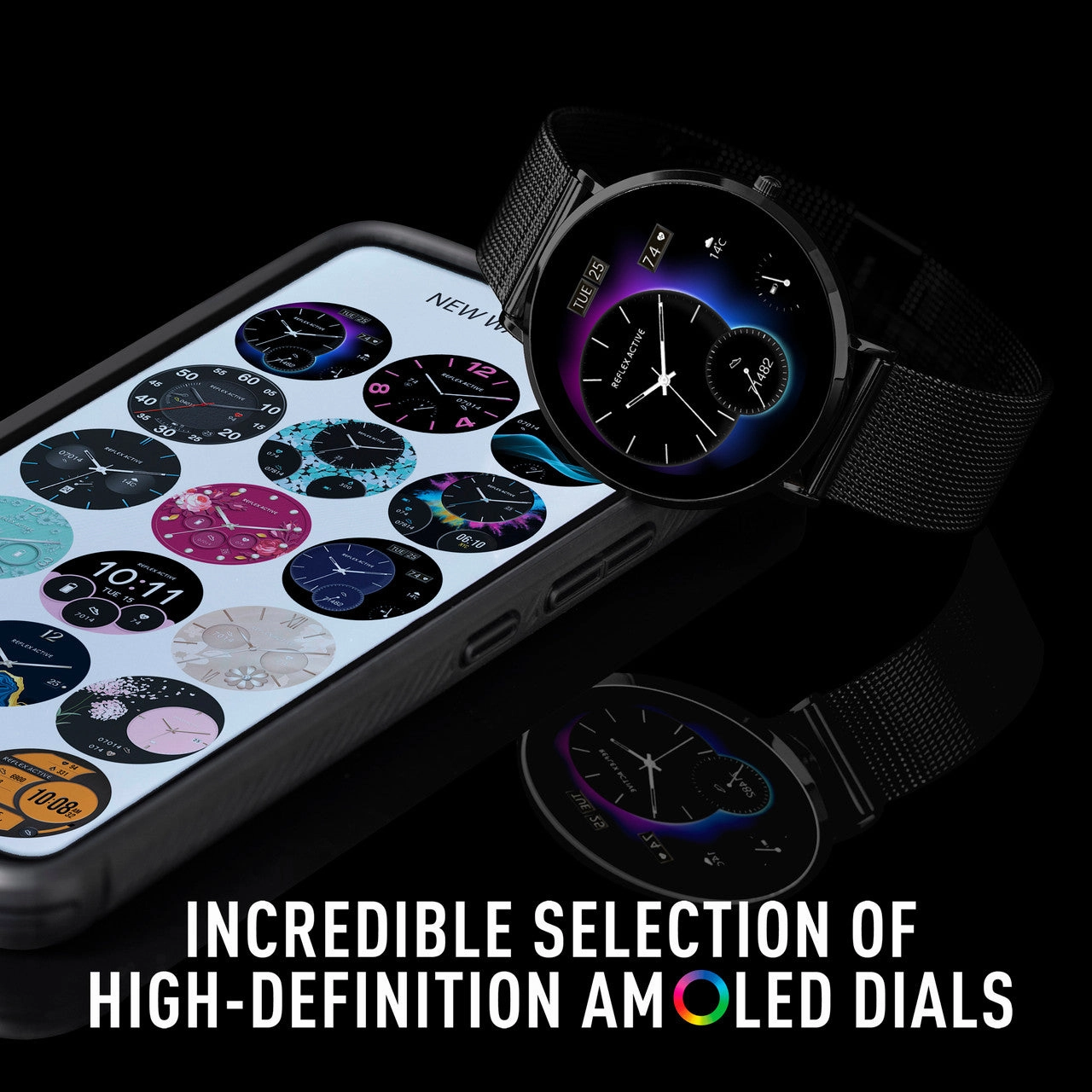 Reflex Active SERIES 42 AMOLED Ultra Slim Black Mesh   Grey Silicone Strap Smart Watch RA42-2208