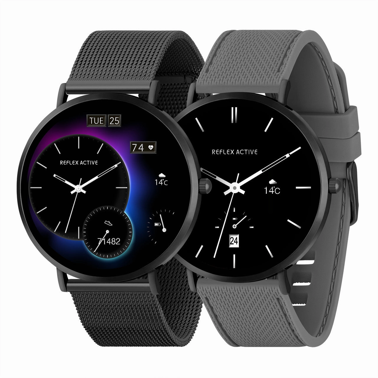 Reflex Active SERIES 42 AMOLED Ultra Slim Black Mesh   Grey Silicone Strap Smart Watch RA42-2208