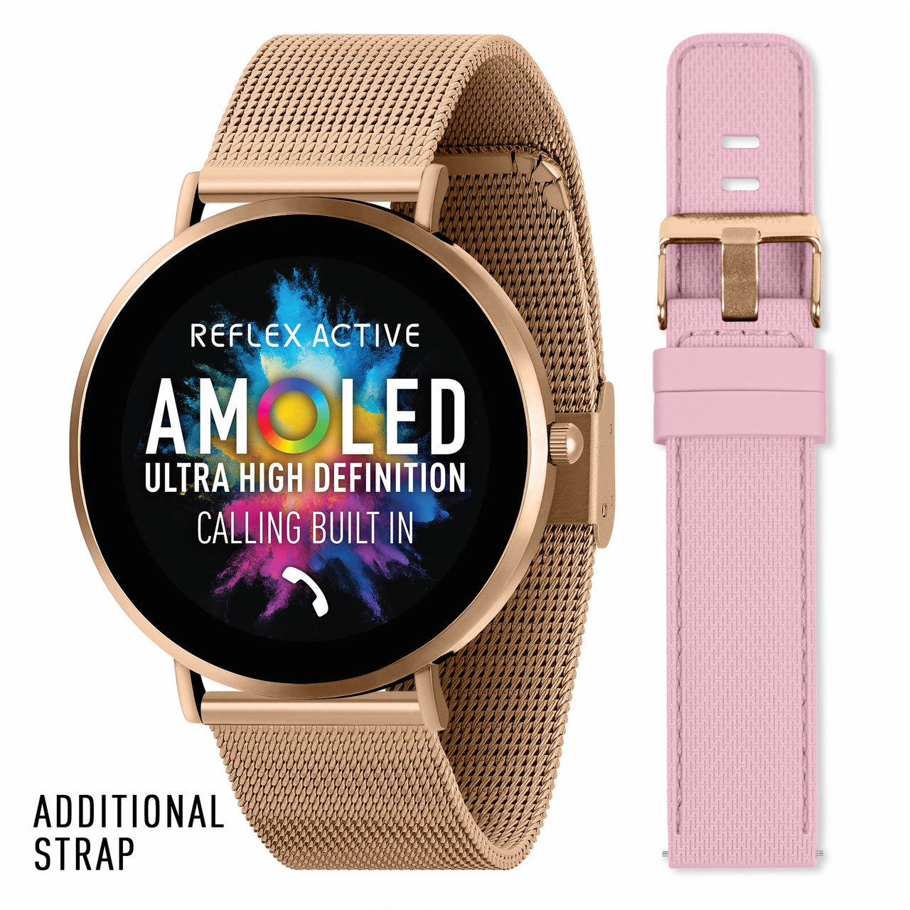 Reflex Active SERIES 42 AMOLED Ultra Slim RG Mesh   Pink Silicone Strap Smart Watch RA42-2210