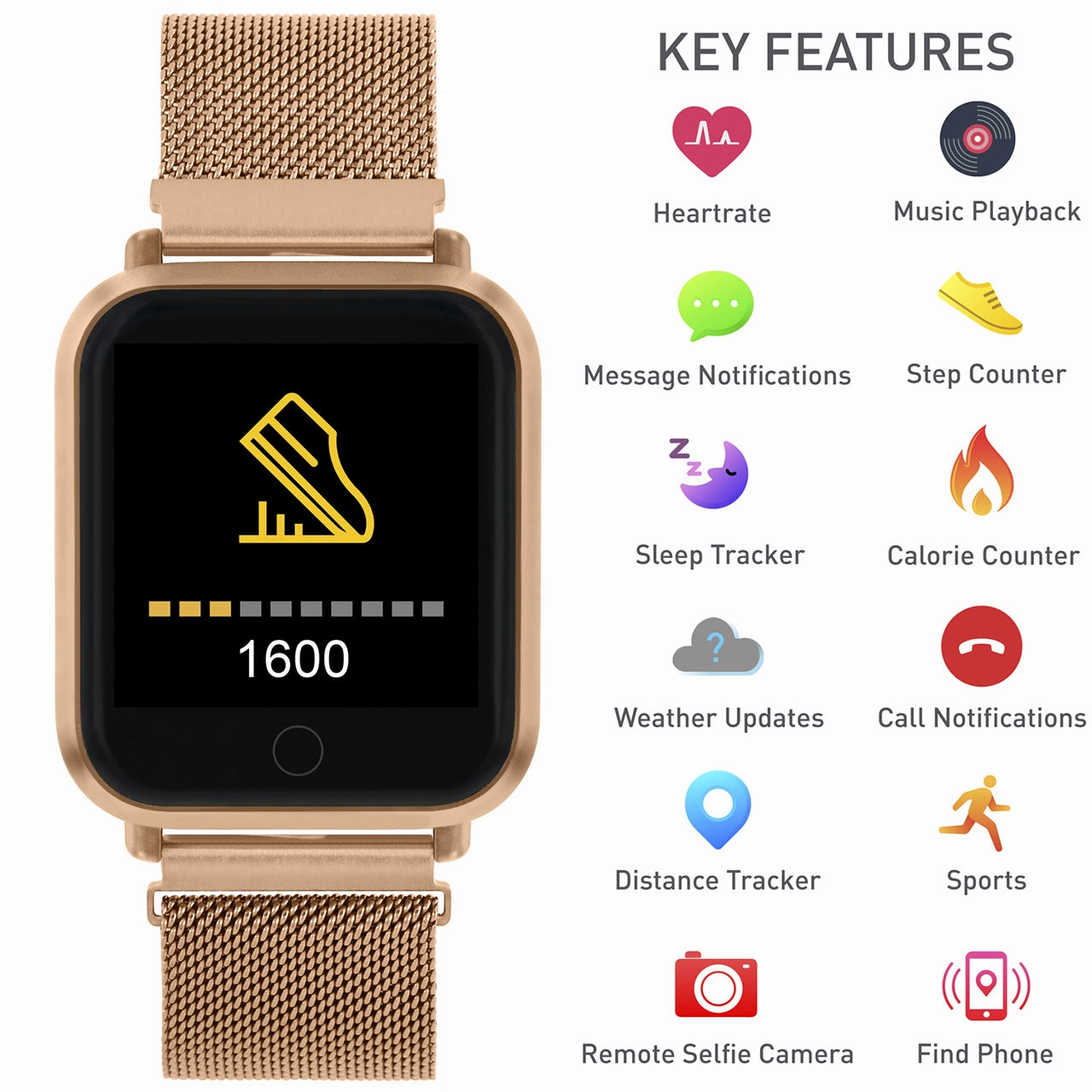 Reflex Active Series 6 Rose Gold Mesh Smart Watch RA06-4064