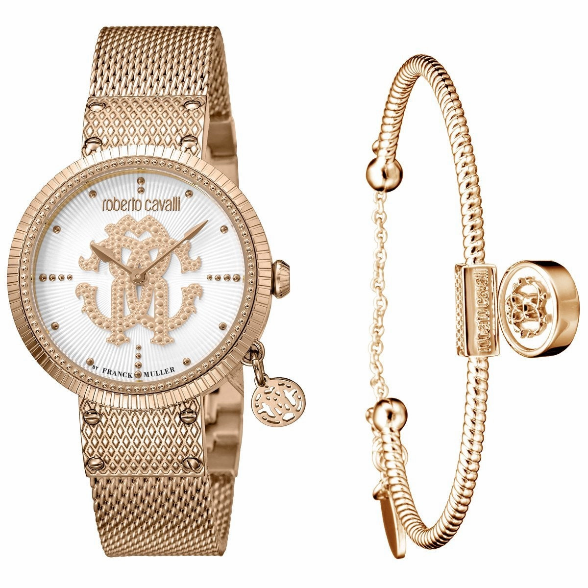 Roberto Cavalli DOTTED Womens Steel Gold Watch/Bracelet Set RV1L062M0086