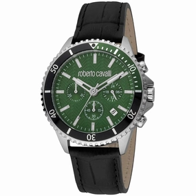 Roberto Cavalli Men's Watch - Classic Quartz Green Dial Leather Strap | RC5G049L0015