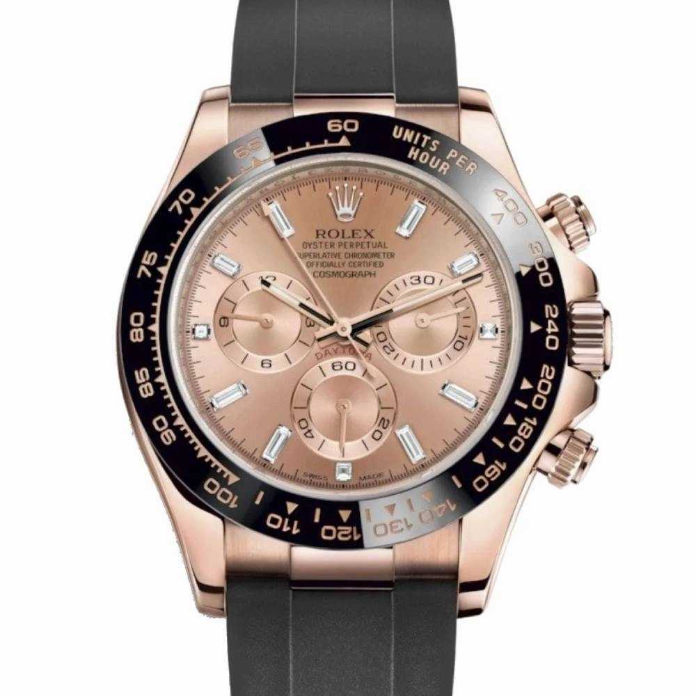 Rolex Cosmograph Daytona 40mm - Ref: 116515ln-0021 - Sundust Diamond Dial & Ceramic Bezel, 18K Rose Gold Case Black Oysterflex Bracelet Men's Watch