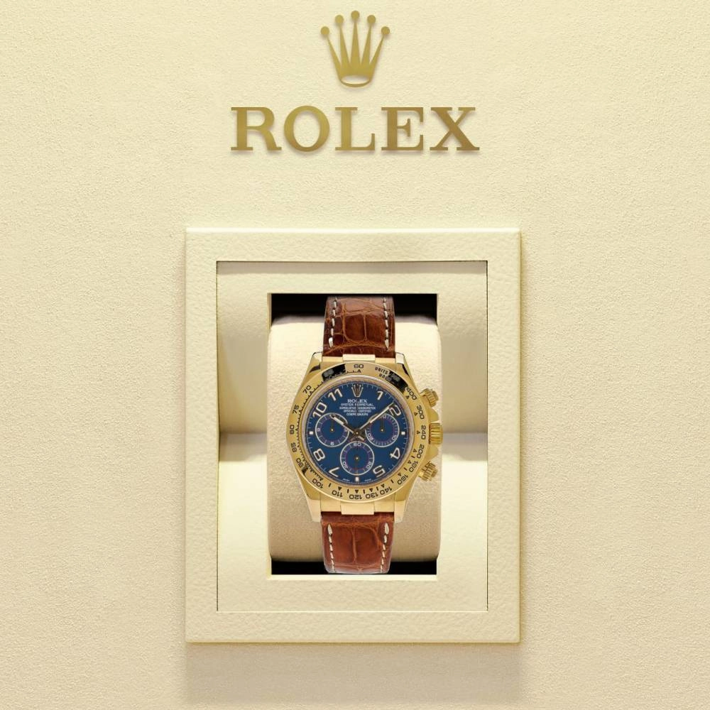 Rolex Cosmograph Daytona 40mm - Ref: 116518 blabr - Blue Arabic Numerals Dial, 18K Yellow Gold & Brown Leather Strap Men's Watch