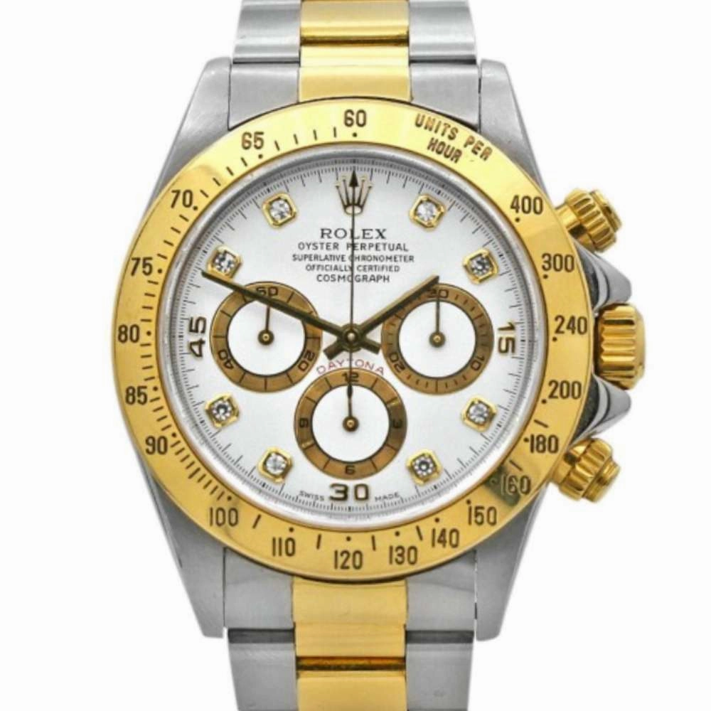 Rolex Cosmograph Daytona 40mm - Ref: 116523-0057 - White Diamond Dial & Gold Bezel, Two Tone Stainless Steel & 18K Yellow Gold Oyster Bracelet Men's Watch
