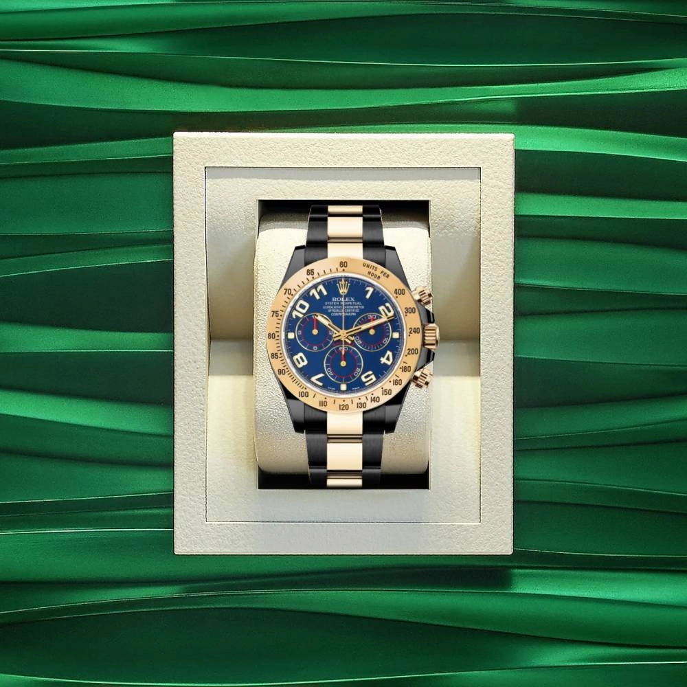 Rolex Cosmograph Daytona 40mm - Ref: 116523BKD - Blue Arabic Numerals Dial & Gold Bezel, Two Tone Black PVD & 18K Yellow Gold Oyster Bracelet Men's Watch