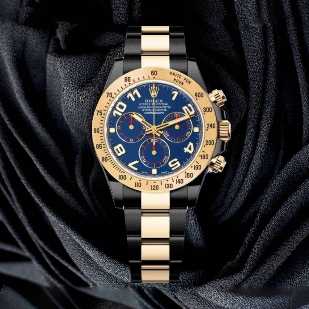 Rolex Cosmograph Daytona 40mm - Ref: 116523BKD - Blue Arabic Numerals Dial & Gold Bezel, Two Tone Black PVD & 18K Yellow Gold Oyster Bracelet Men's Watch