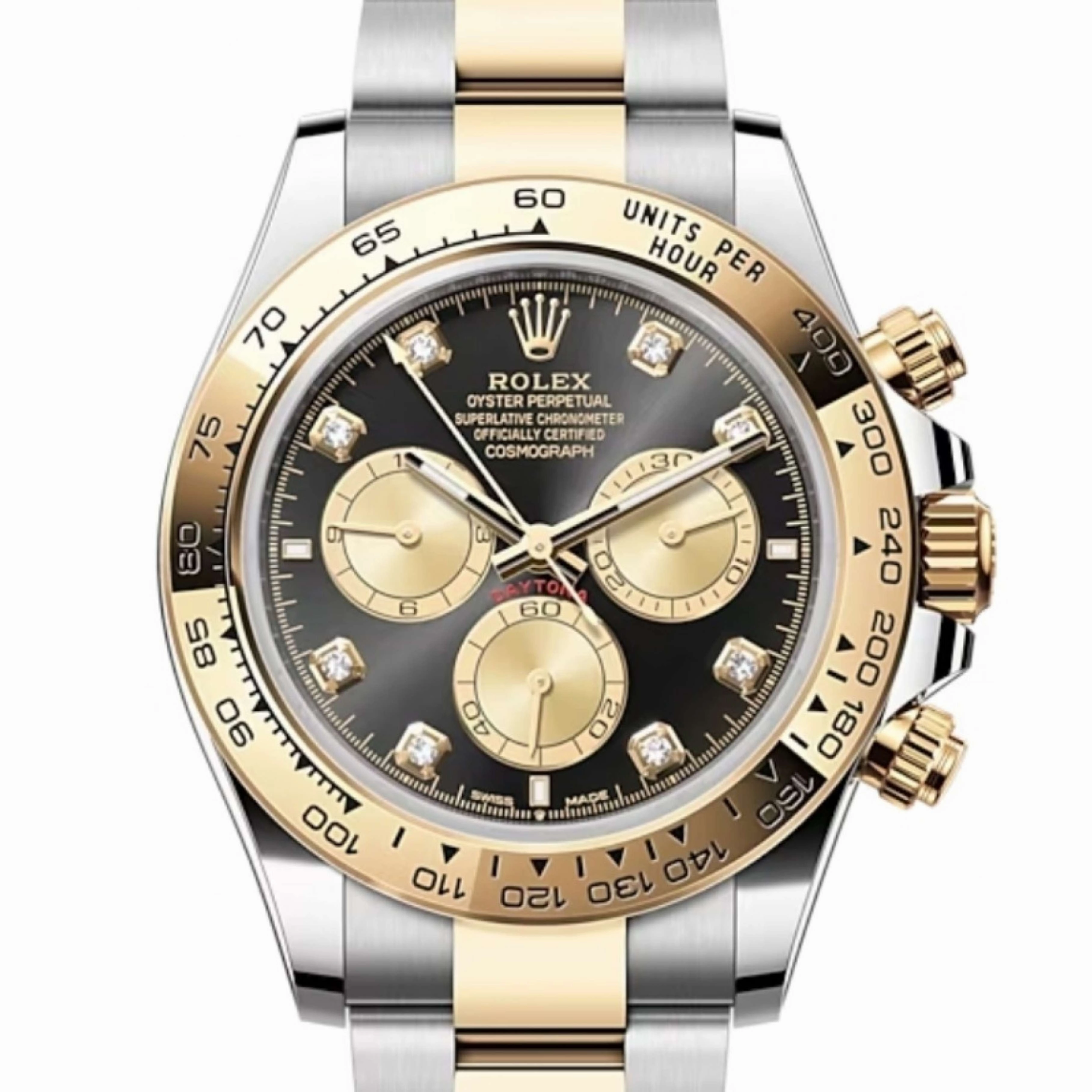 Rolex Cosmograph Daytona 40mm - Ref: 126503 - Bright Black Diamond Dial & Gold Bezel, Two Tone Stainless Steel & 18K Yellow Gold Oyster Bracelet Men's Watch