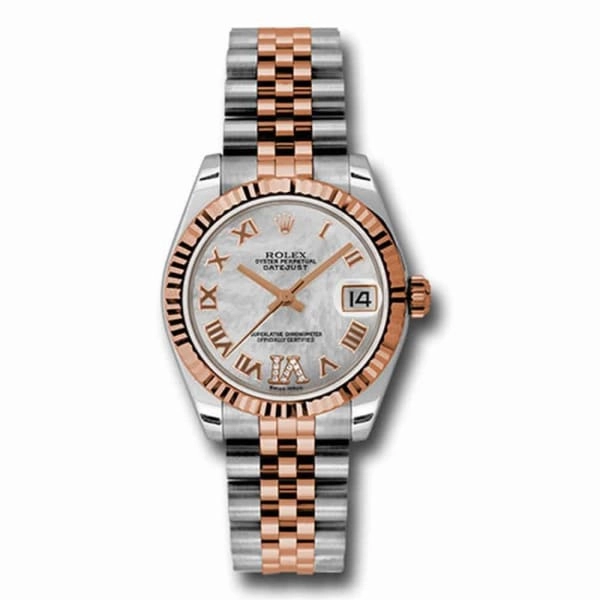 Rolex Datejust 31mm - Ref: 178271 mdrj - White Mother of Pearl Roman Diamond Dial, Two Tone Stainless Steel & 18K Rose Gold Jubilee Bracelet Women's Watch