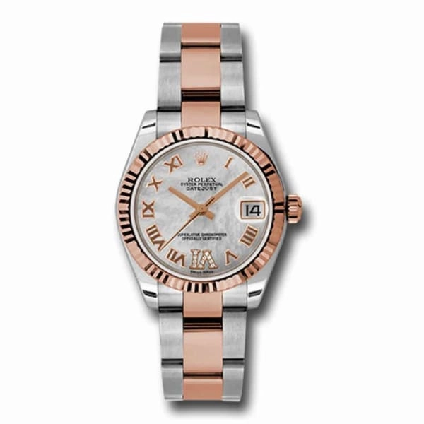 Rolex Datejust 31mm - Ref: 178271 mdro - White Mother of Pearl Roman Diamond Dial, Two Tone Stainless Steel & 18K Rose Gold Oyster Bracelet Women's Watch