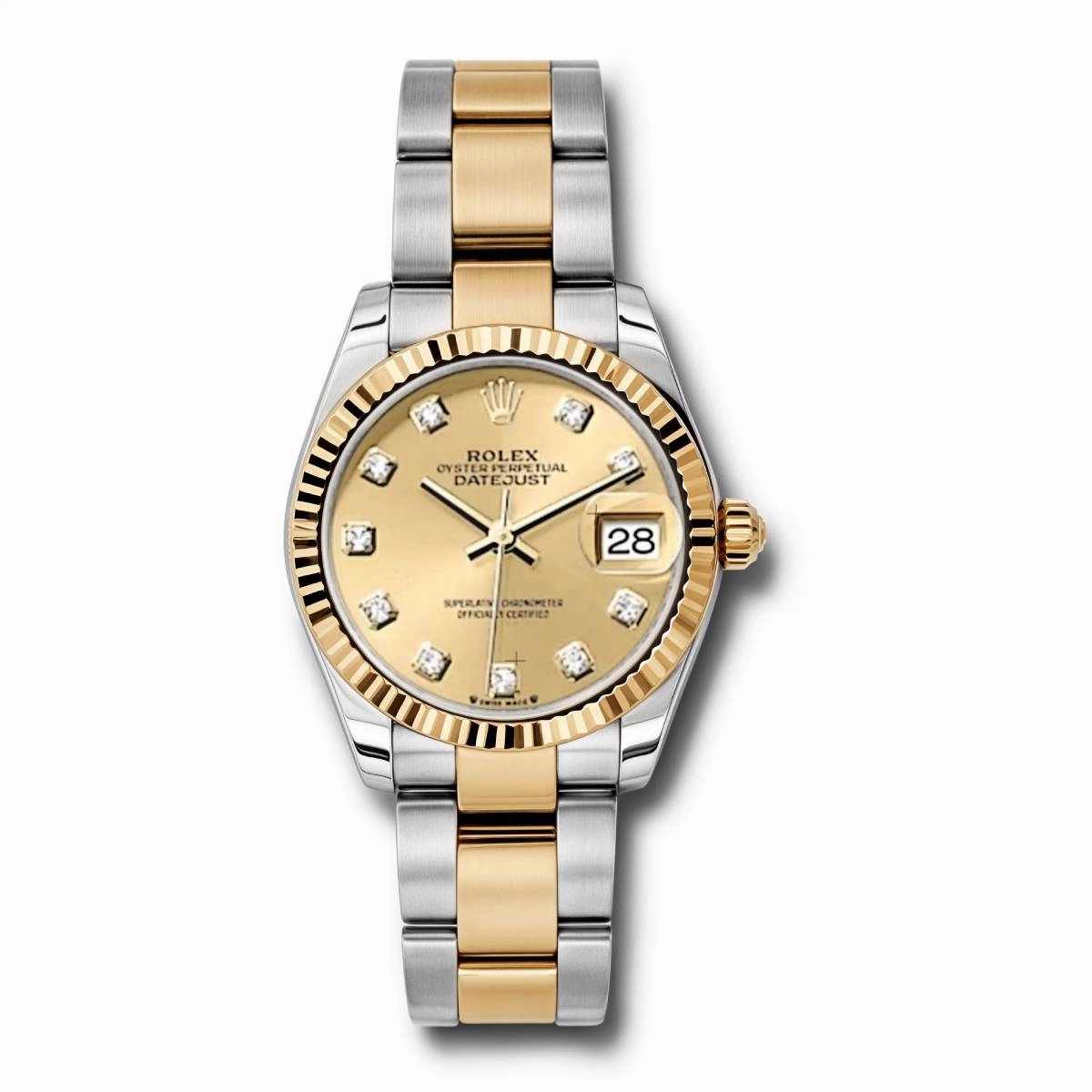 Rolex Datejust 31mm - Ref: 178273 chdo - Champagne Diamond Dial, Two Tone Stainless Steel & 18K Yellow Gold Oyster Bracelet Women's Watch