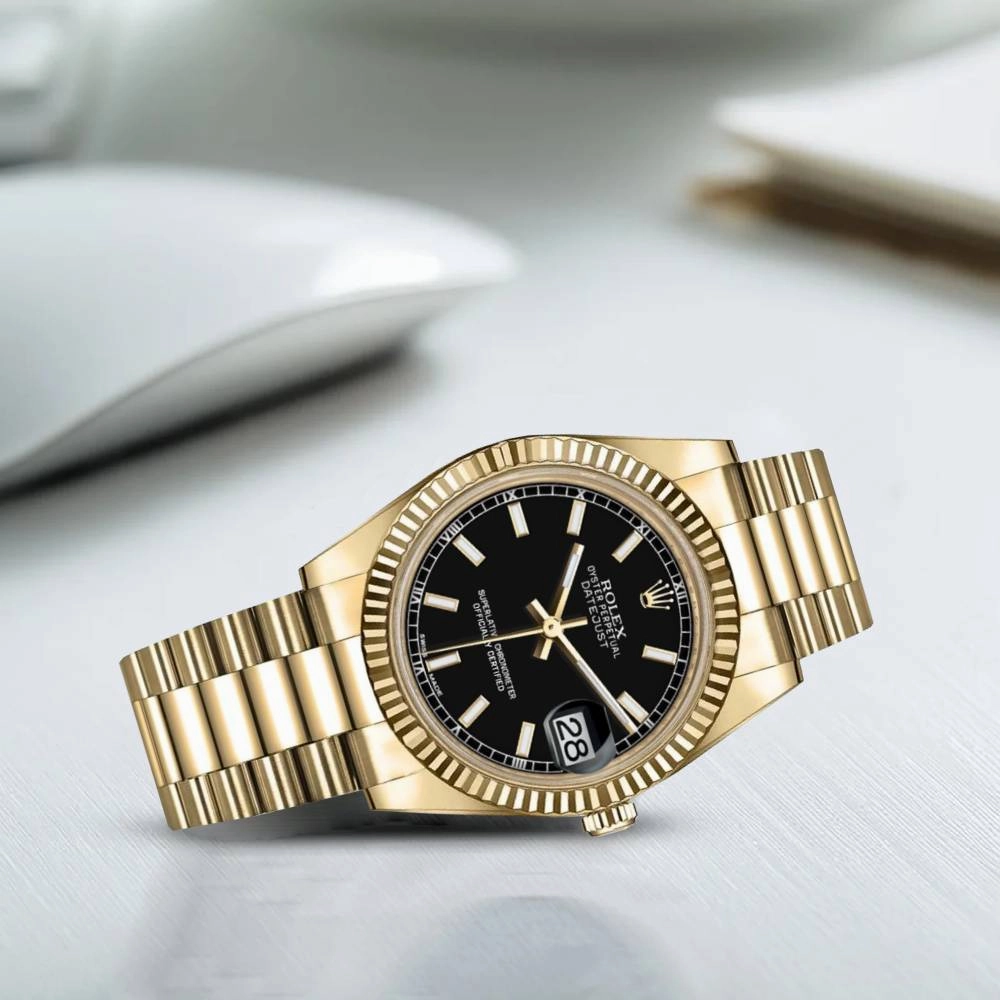 Rolex Datejust 31mm - Ref: 178278 bkip - Black Dial, 18K Yellow Gold President Bracelet Women's Watch