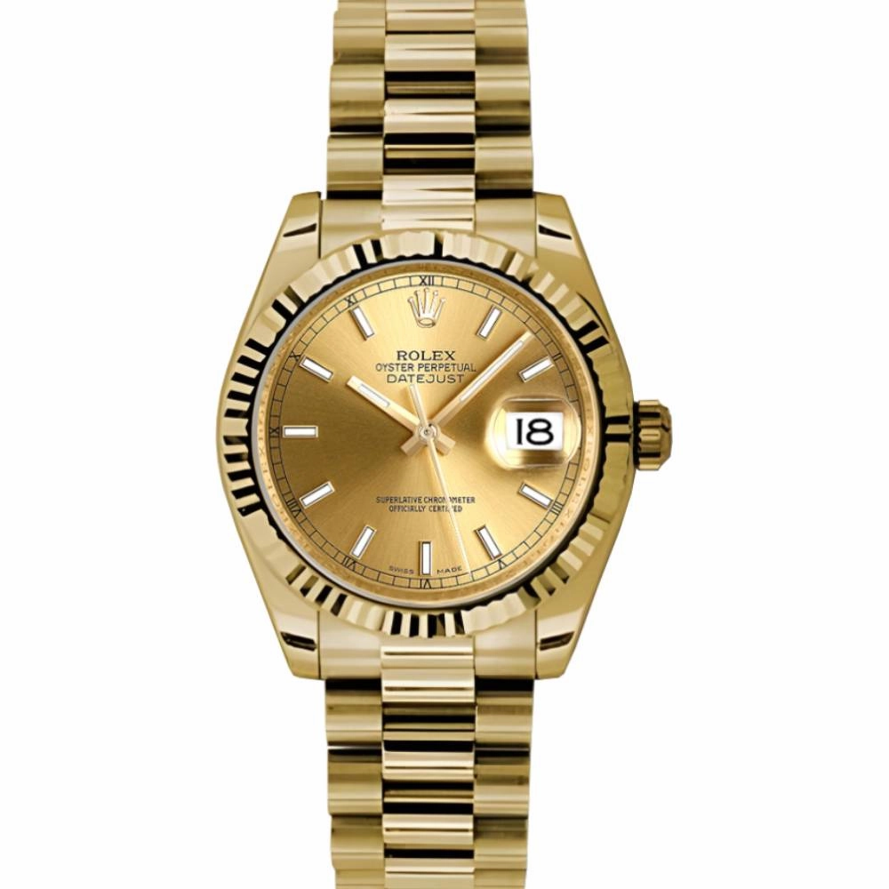Rolex Datejust 31mm - Ref: 178278 chip - Champagne Dial, 18K Yellow Gold President Bracelet Women's Watch